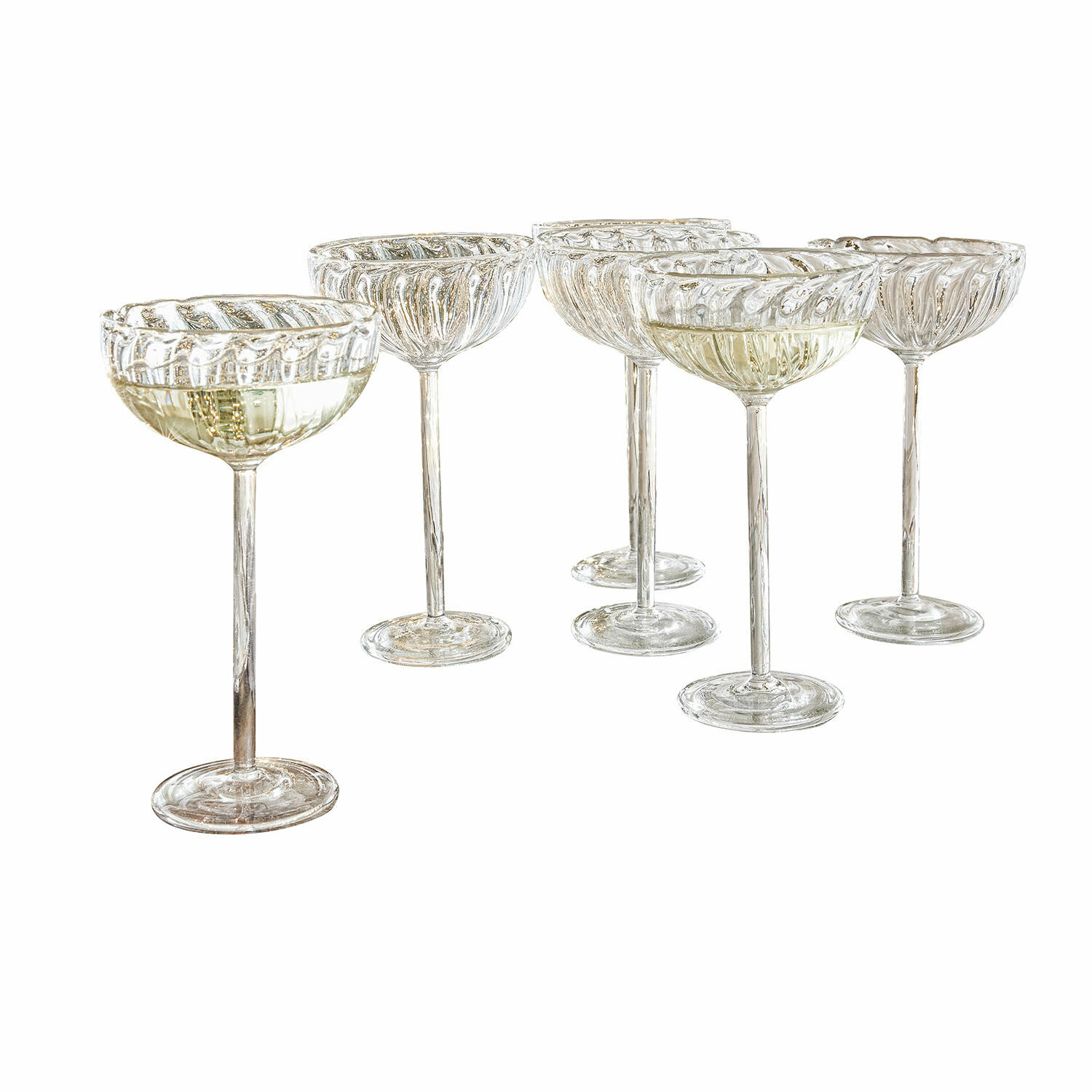 Set di 6 bicchieri Bavella Set di sei calici da champagne trasparenti in vetro con motivo decorativo elegante