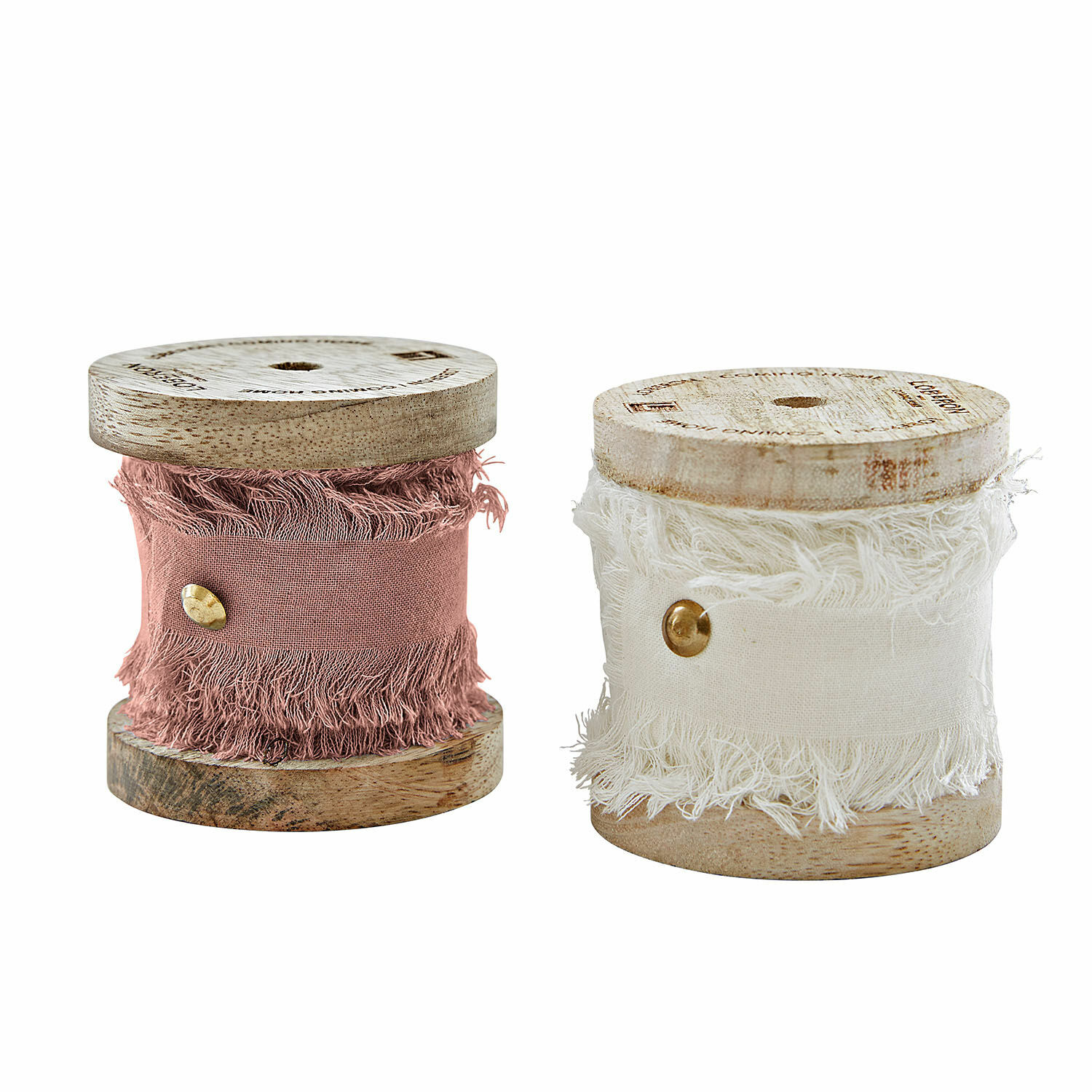 rosa/bianco Set di due nastri in cotone Valethor rosa e bianco su bobine di legno per decorazione