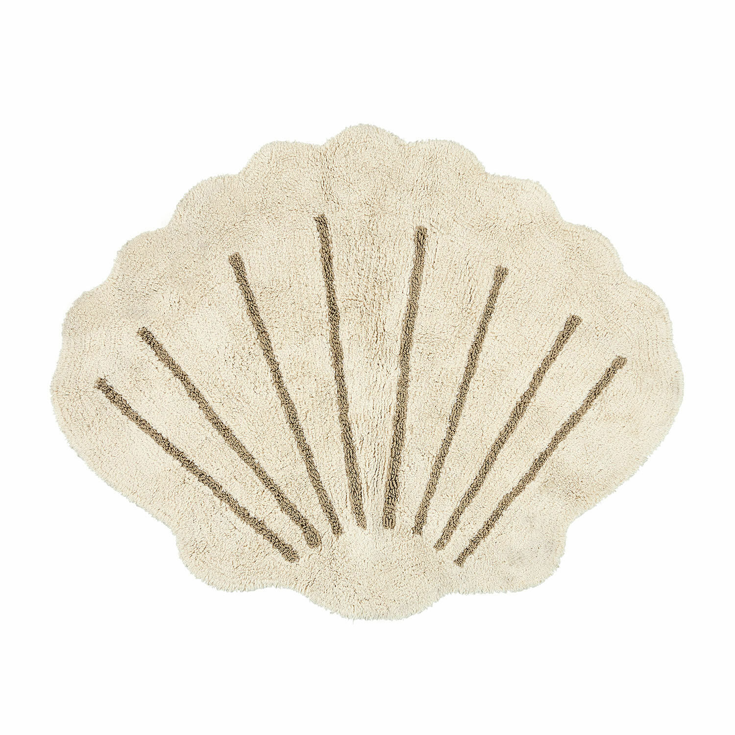Tappeto Vellaro Tappeto da bagno beige a forma di conchiglia con strisce marroni, morbido tappeto per bagno