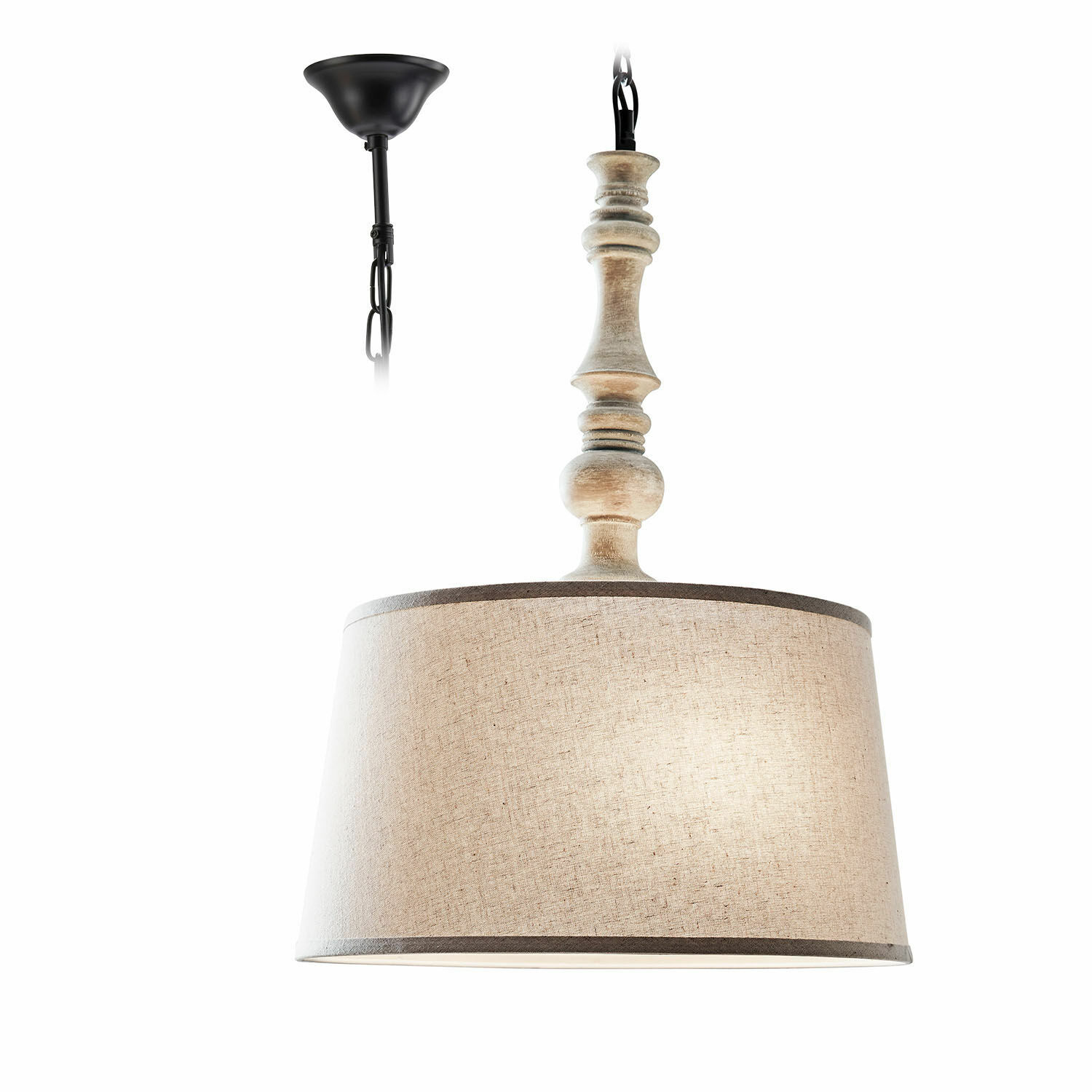 Lampada a sospensione Martigny Lampada a sospensione con paralume beige e base in legno effetto vintage per interni