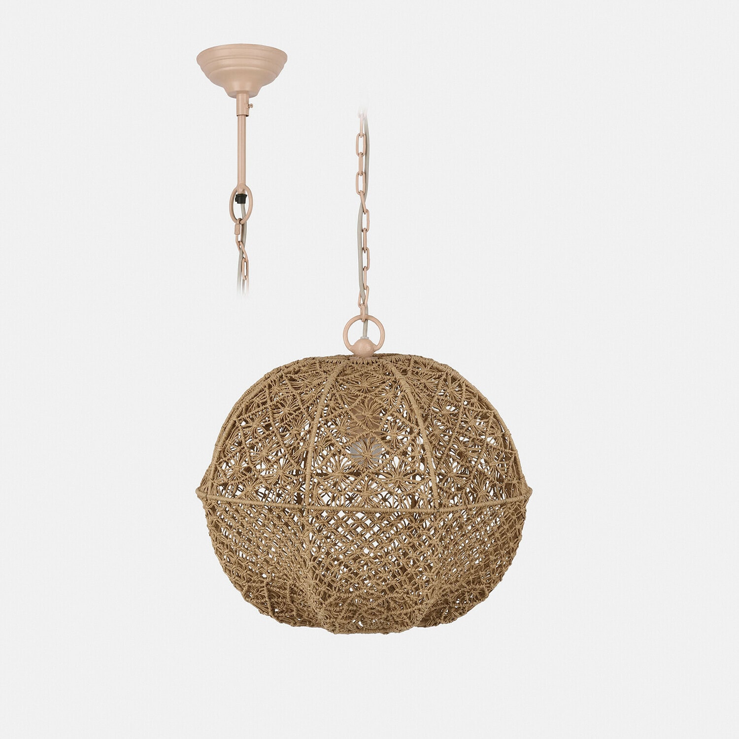 Lampada a sospensione Calivonne Lampada a sospensione in corda intrecciata colore naturale con supporto beige, lampada decorativa da soffitto