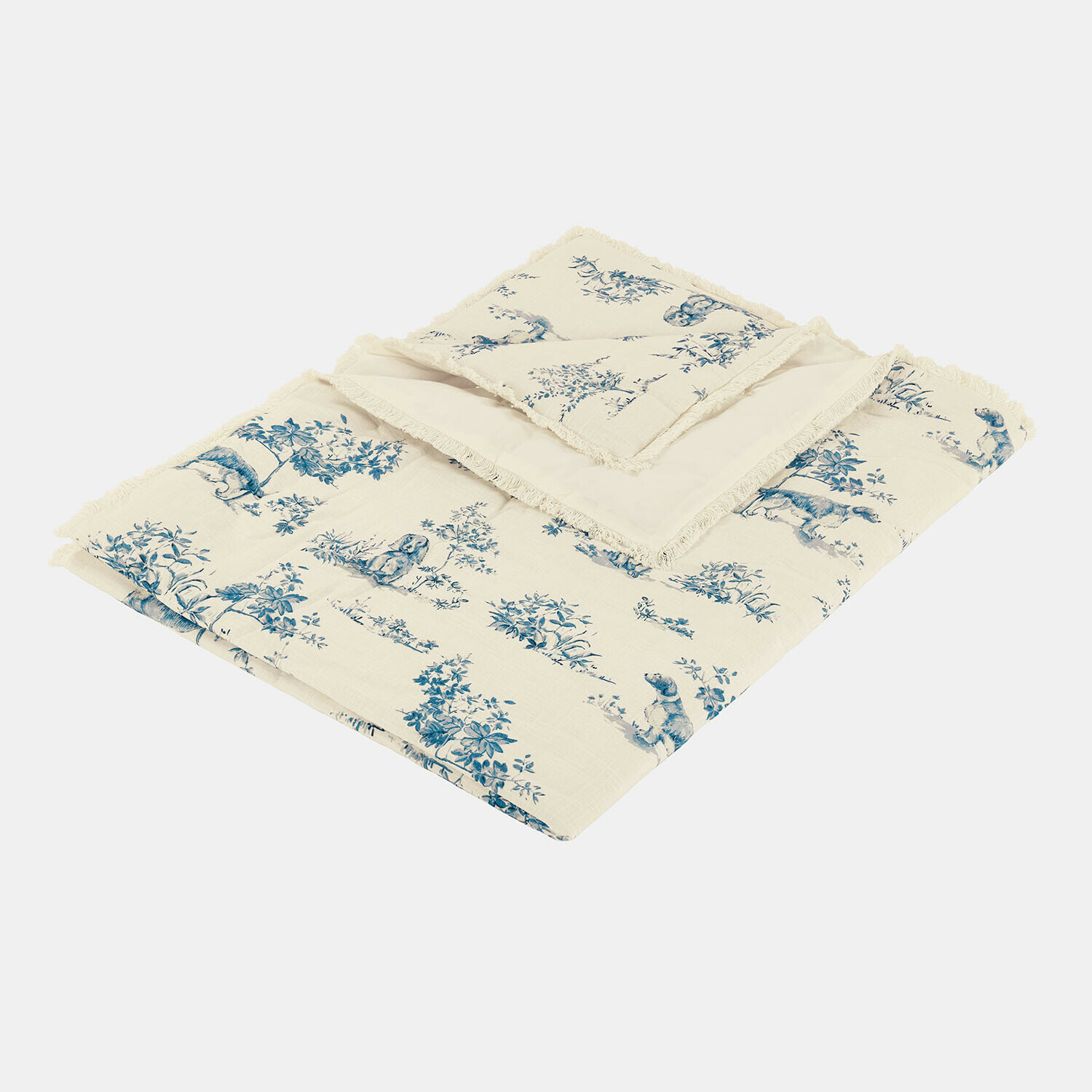 Coperta per animali Ymélorine Coperta in cotone crema con motivo blu di piante e animali, decorativa e morbida
