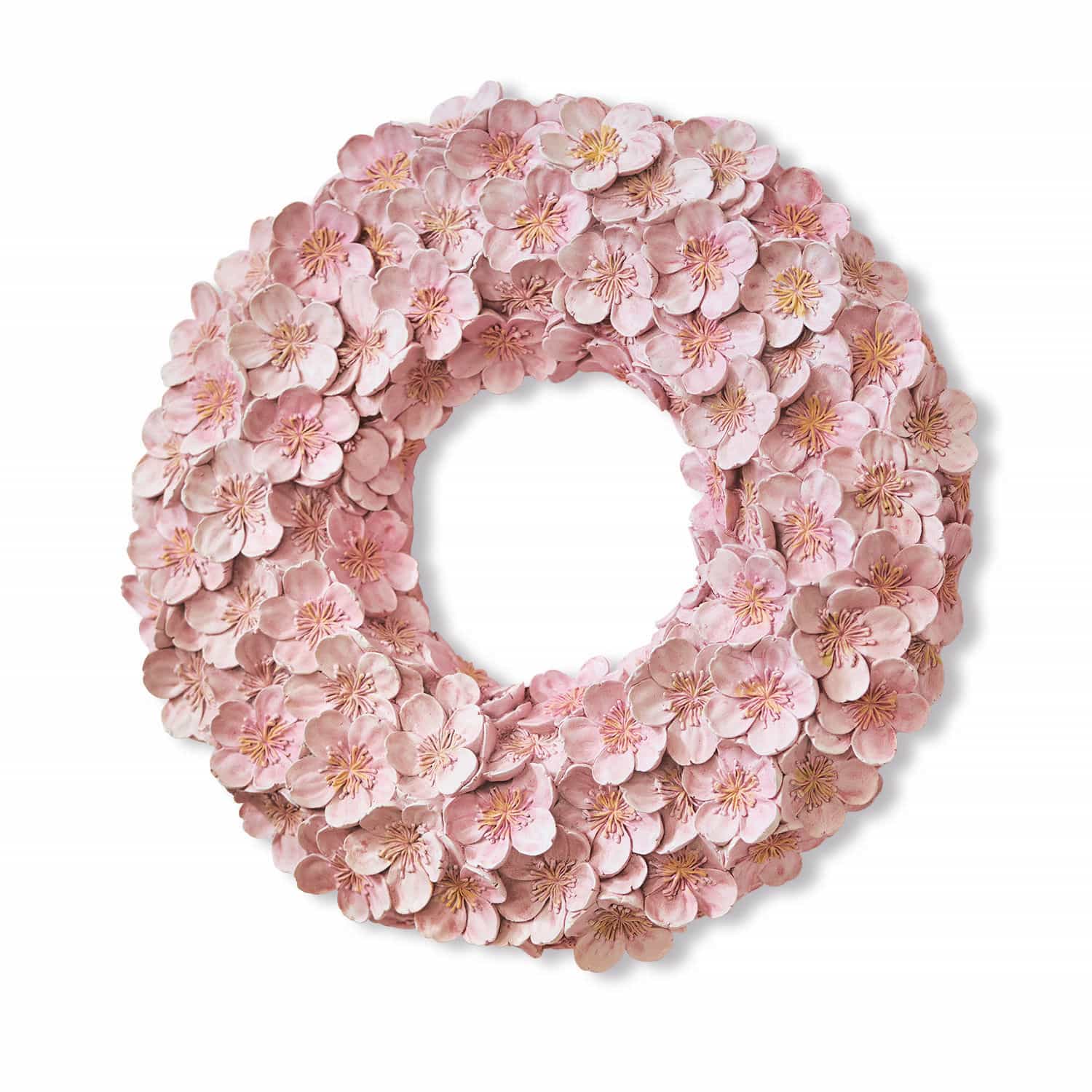 Ghirlanda Garlan Corona decorativa con fiori rosa in tessuto, ideale per decorazioni primaverili in casa