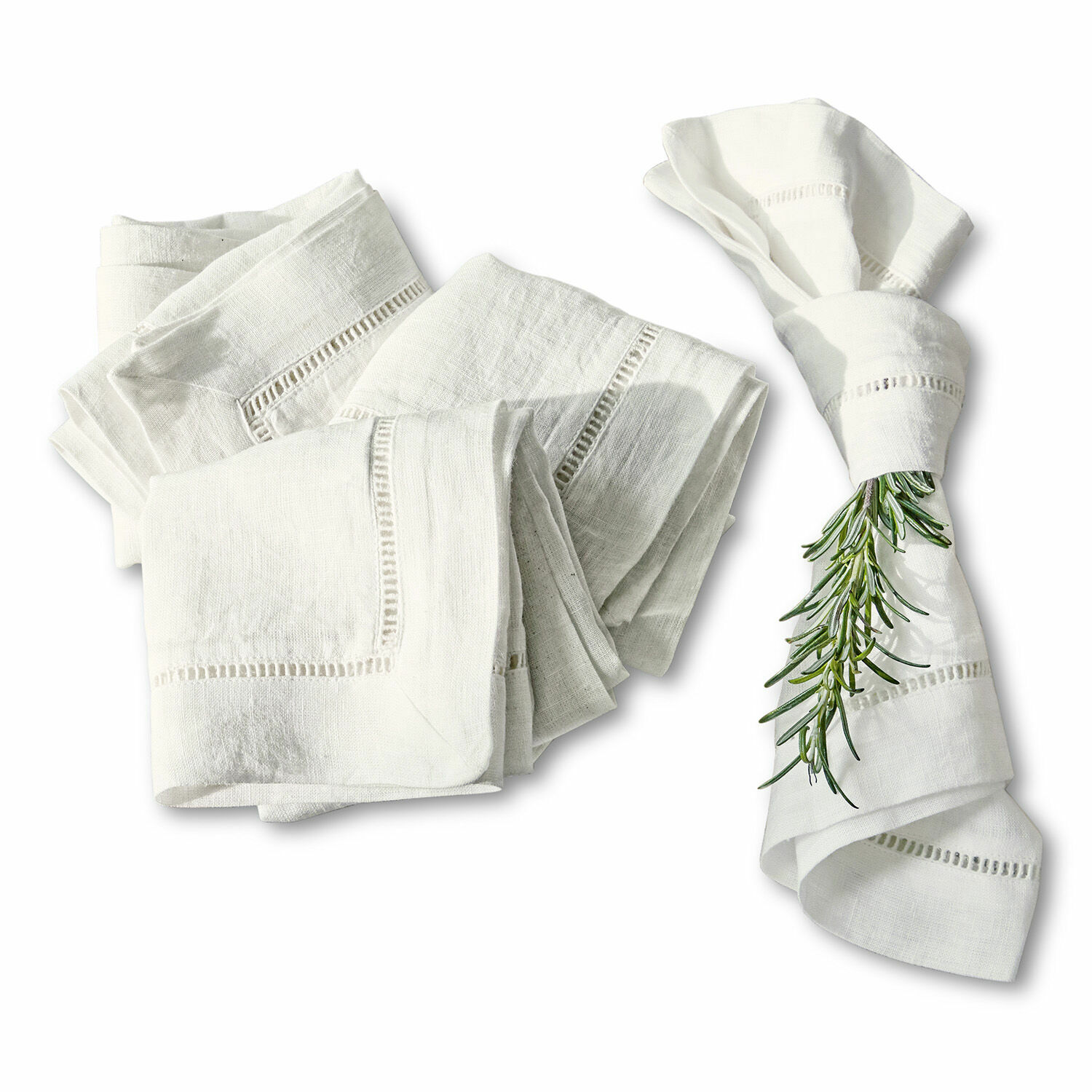 Set di 4 tovaglioli Covent Garden Tovaglioli in lino bianco con ricamo decorativo, elegante decorazione da tavola in materiale naturale