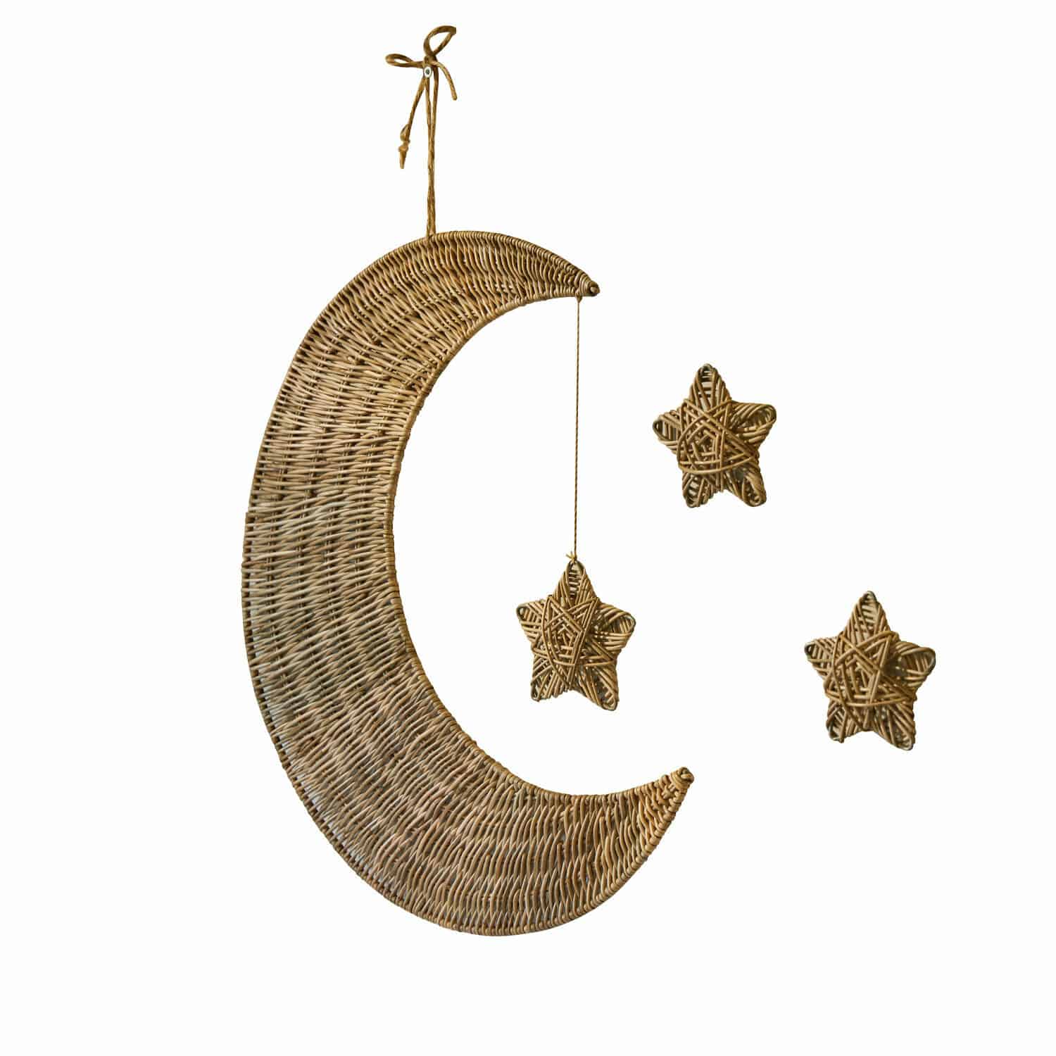 Decorazione da parete Aurorette Decorazione sospesa in vimini a forma di luna e stelle colore naturale per interni