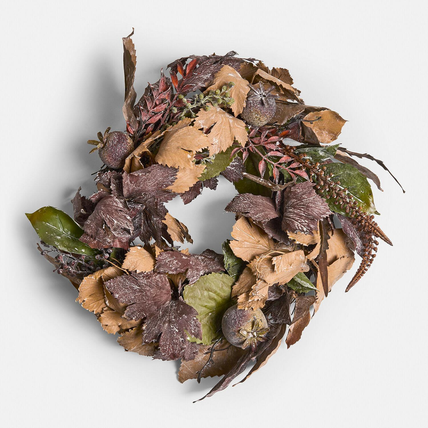 Ghirlanda Yvorie Corona autunnale di foglie secche e frutti in tonalità naturali marroni e rosse per decorazione casa