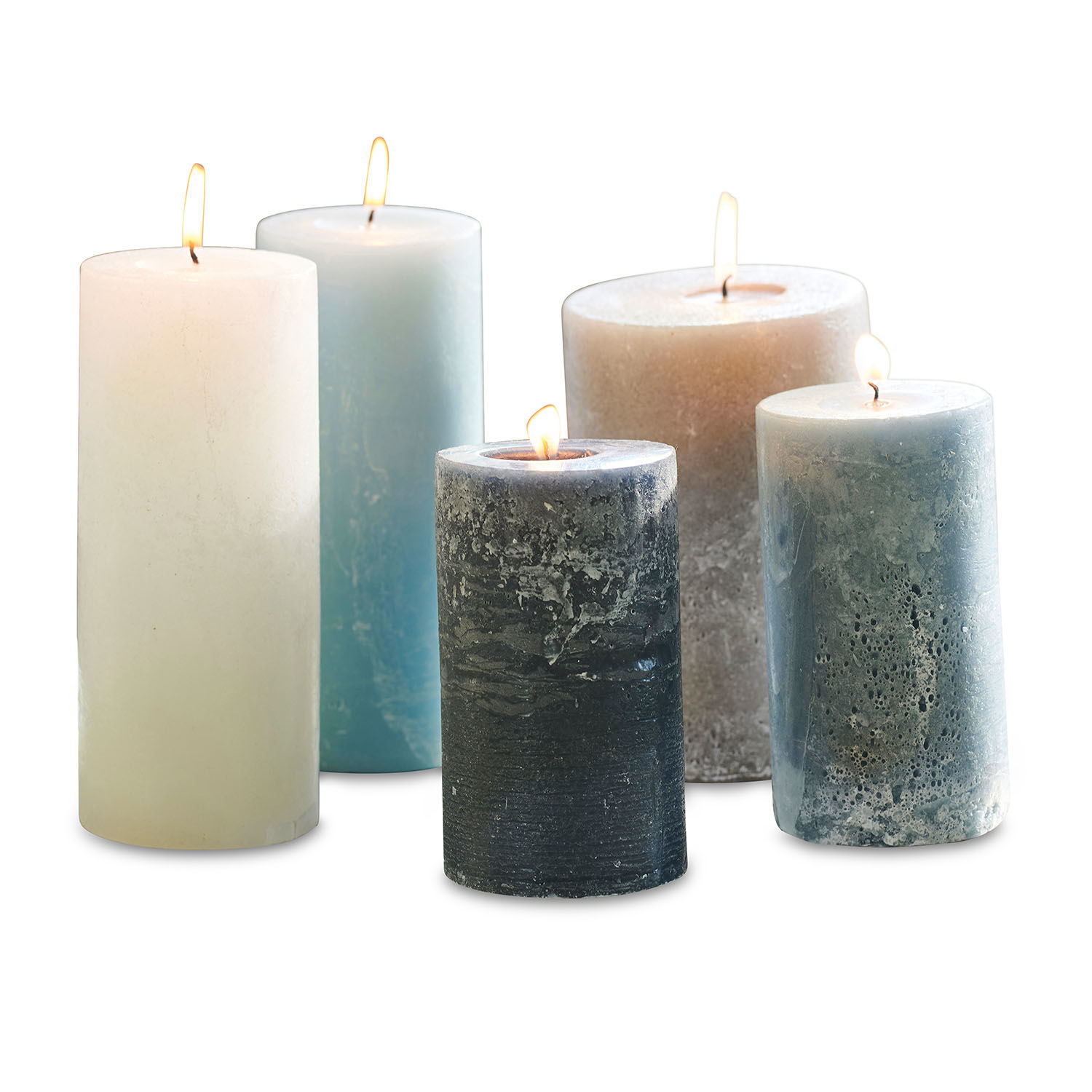 blu/grigio Set di 5 candele Panagra in cera blu e grigia per decorazioni d'interni eleganti