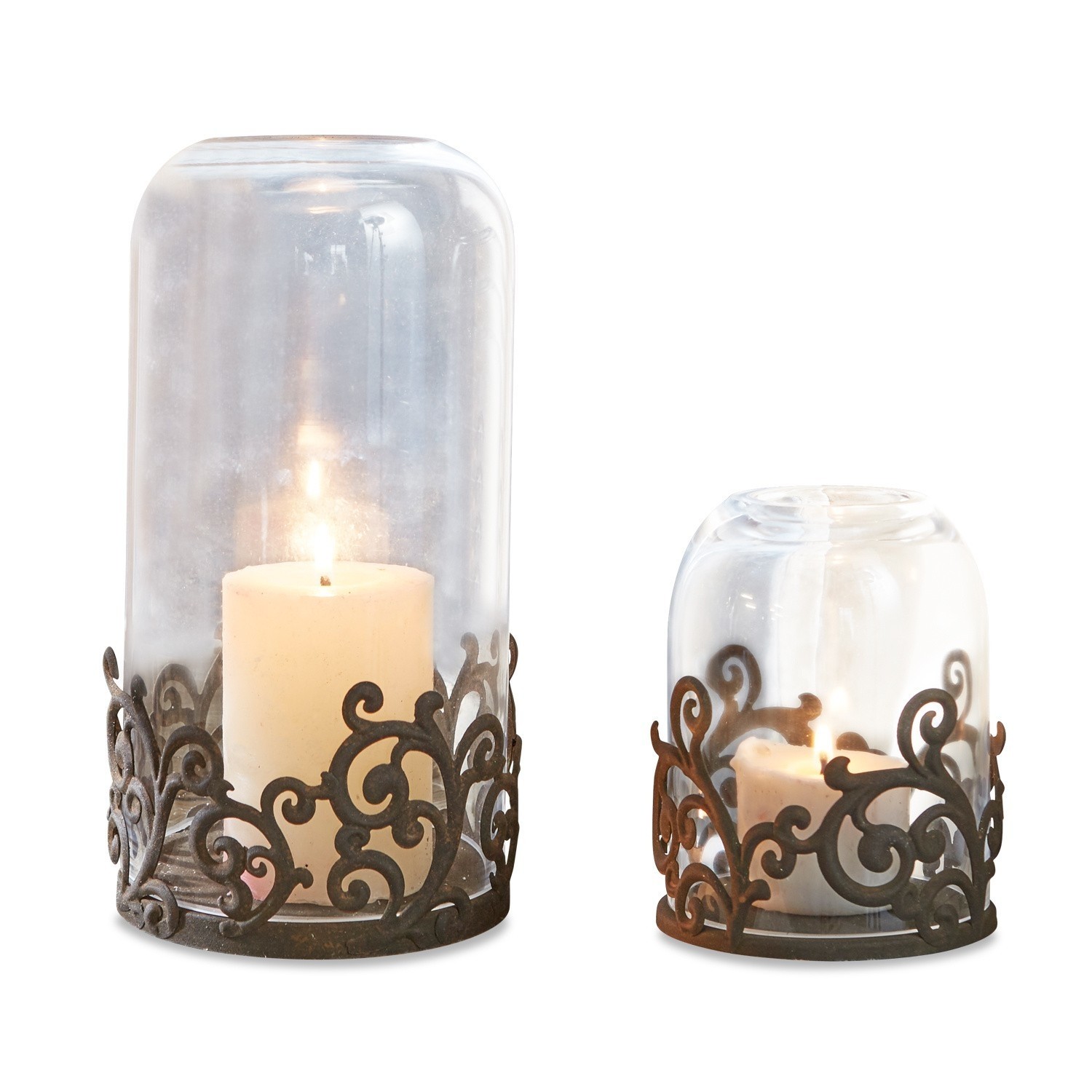 Coppia di portacandele Mala Set di due lanterne in vetro e metallo con motivo decorativo, ideale per candele e decorazioni d'interni