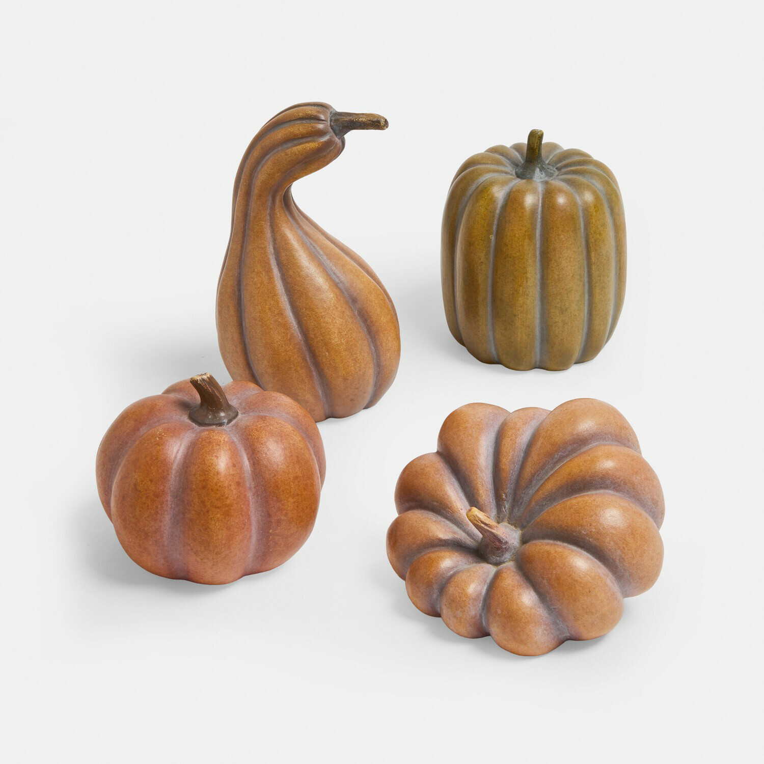 Zucca decorativa in ceramica marrone e verde, perfetta per decorazioni autunnali d'interni