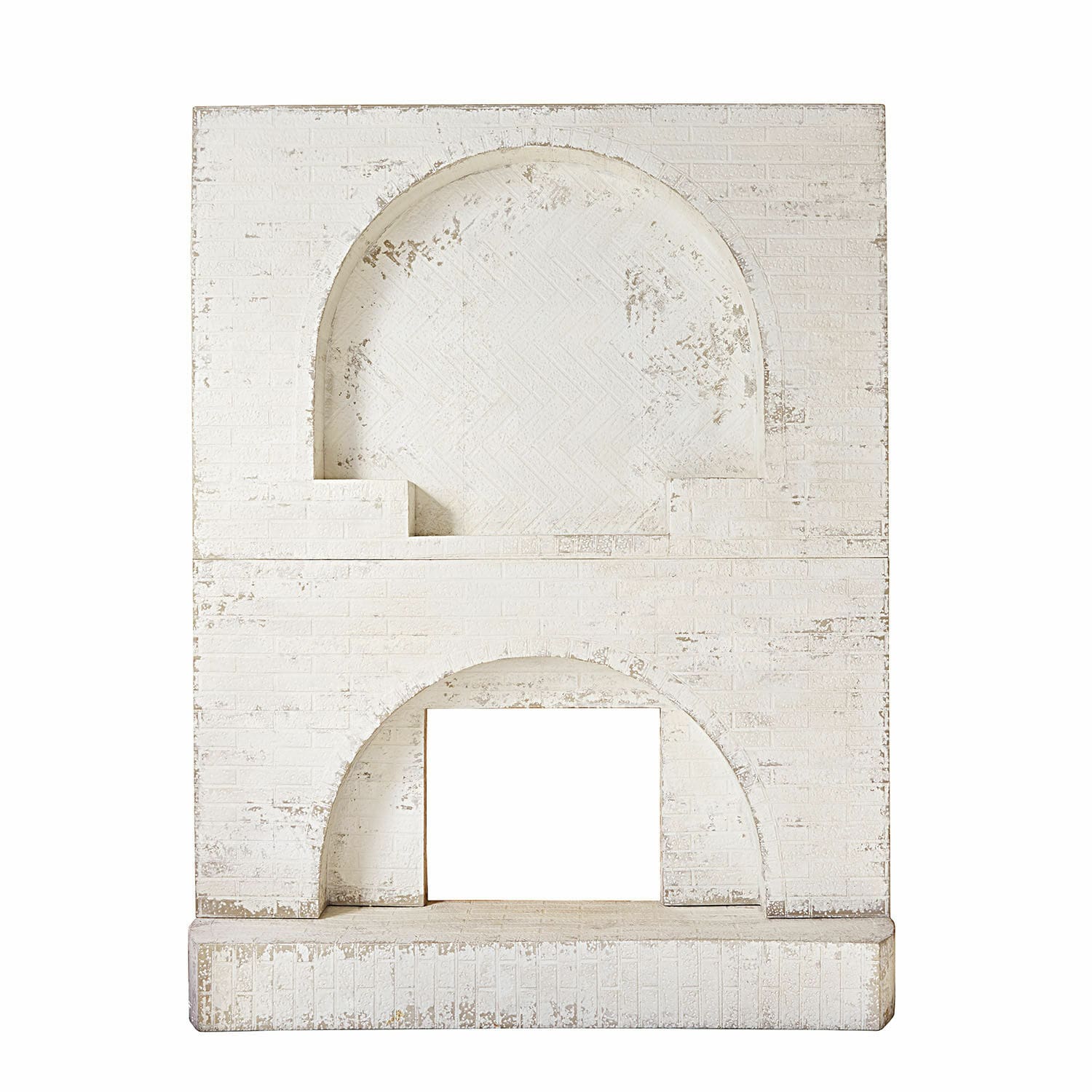 Consolle caminetto Forêt Émeraude Parete decorativa bianca in mattoni con due nicchie ad arco per arredamento interno