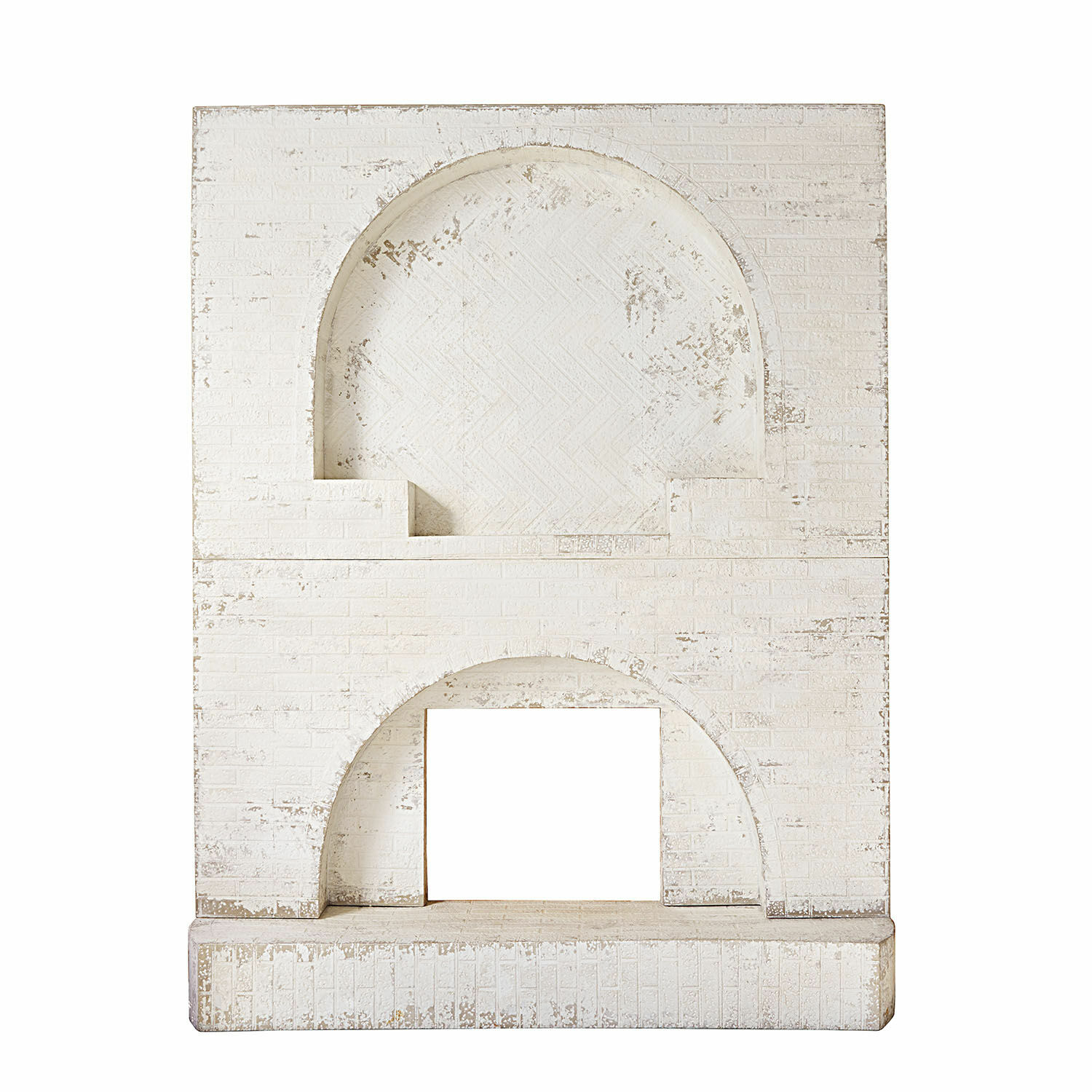 Consolle caminetto Forêt Émeraude Parete decorativa bianca in mattoni con due nicchie ad arco per arredamento interno
