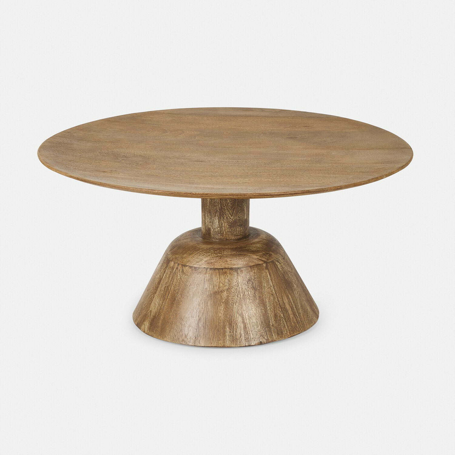 Tavolino da salotto Ulric Tavolino rotondo in legno di mango colore naturale, mobile moderno per soggiorno