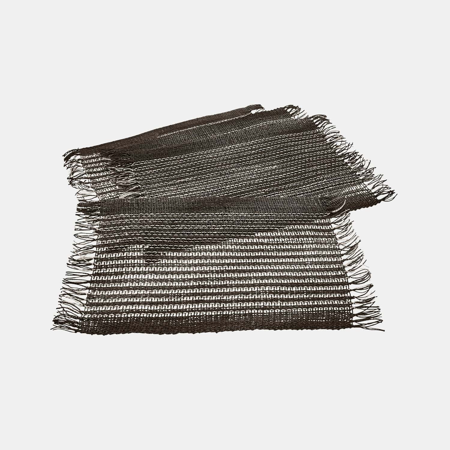 Set di 4 tovagliette Tarevo Runner da tavola marrone con frange in materiale naturale, decorazione rustica per tavolo