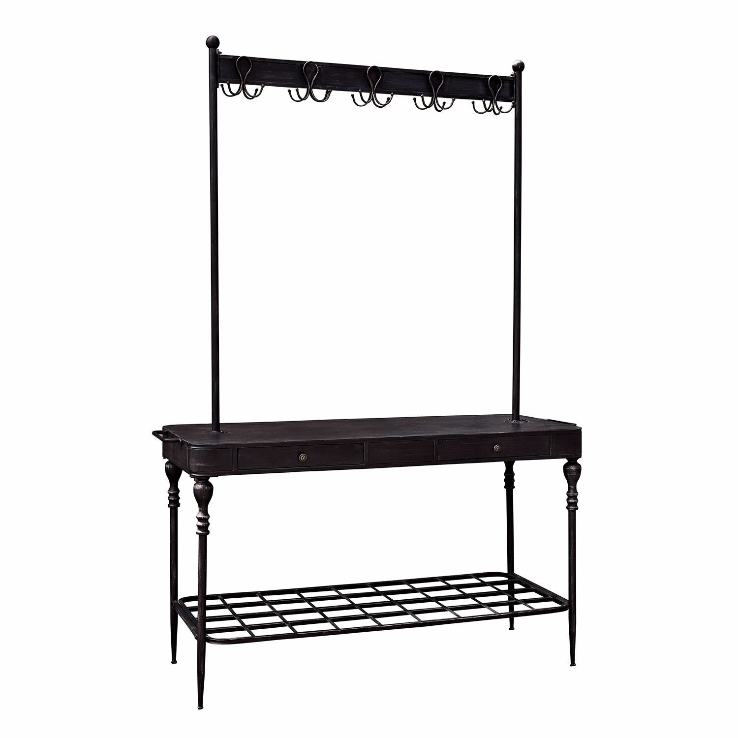 Scaffale Langmore Appendiabiti in metallo nero con ripiano e ganci, mobile pratico per ingresso e conservazione abiti