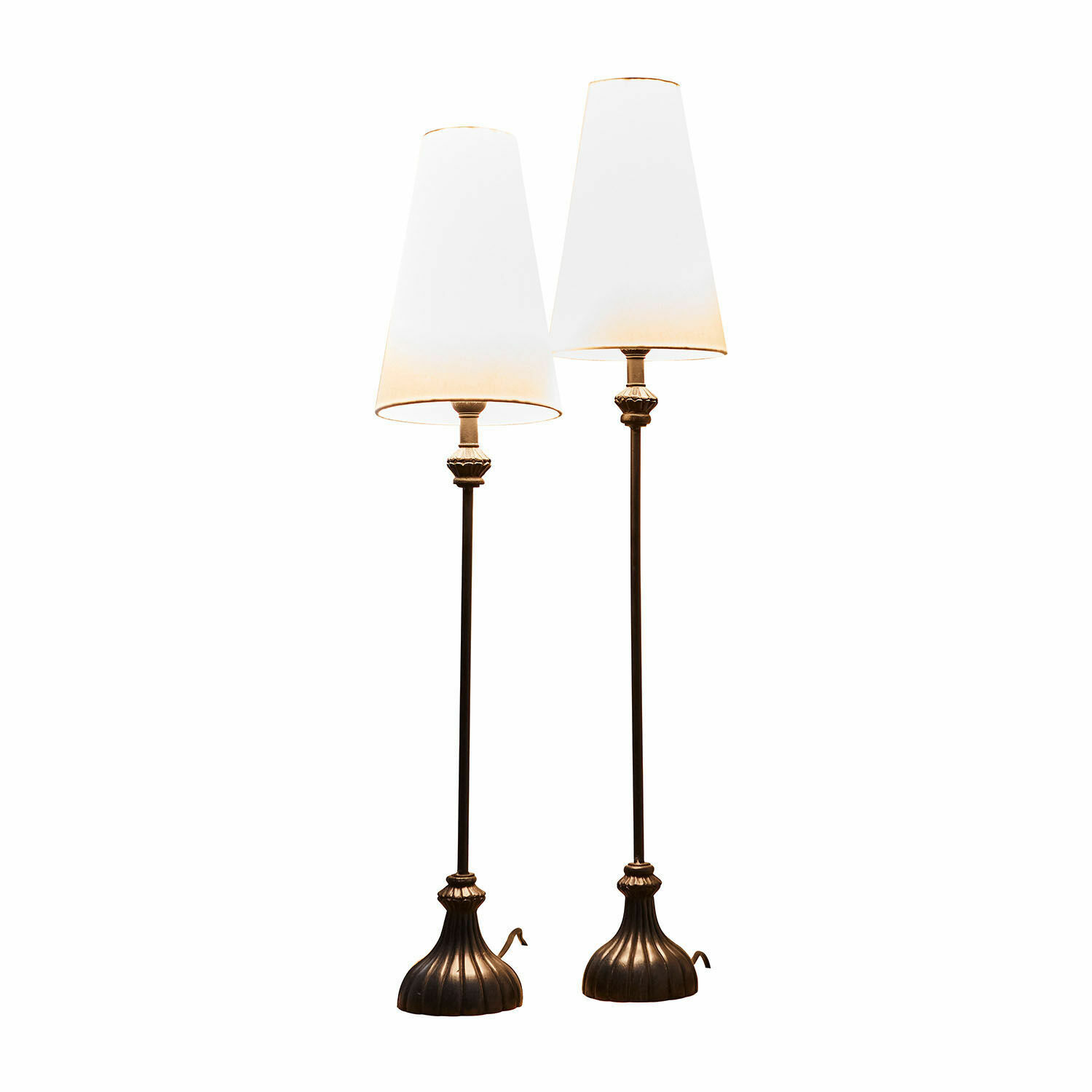 Coppia di lampade da tavolo Ambrosse Coppia di lampade da terra con base in metallo marrone e paralumi bianchi, illuminazione d'interni