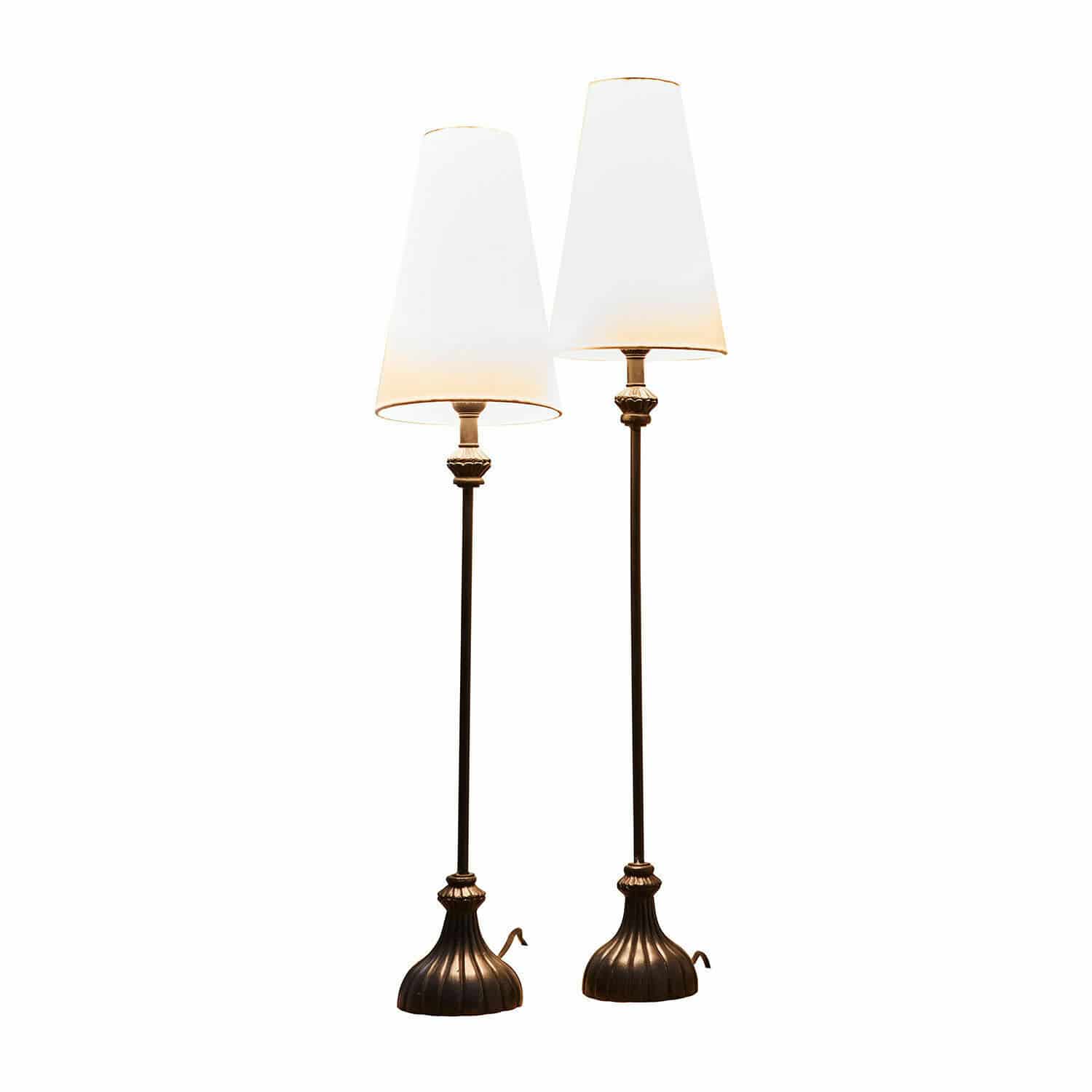 Coppia di lampade da tavolo Ambrosse Coppia di lampade da terra con base in metallo marrone e paralumi bianchi, illuminazione d'interni