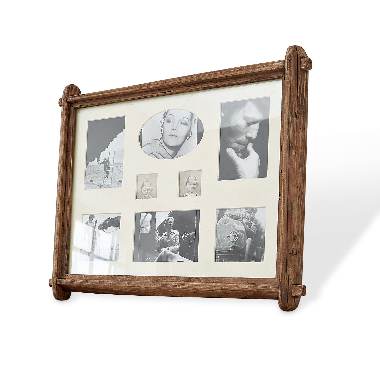 Cornice Laon Cornice rustica in legno marrone con più foto vintage in bianco e nero