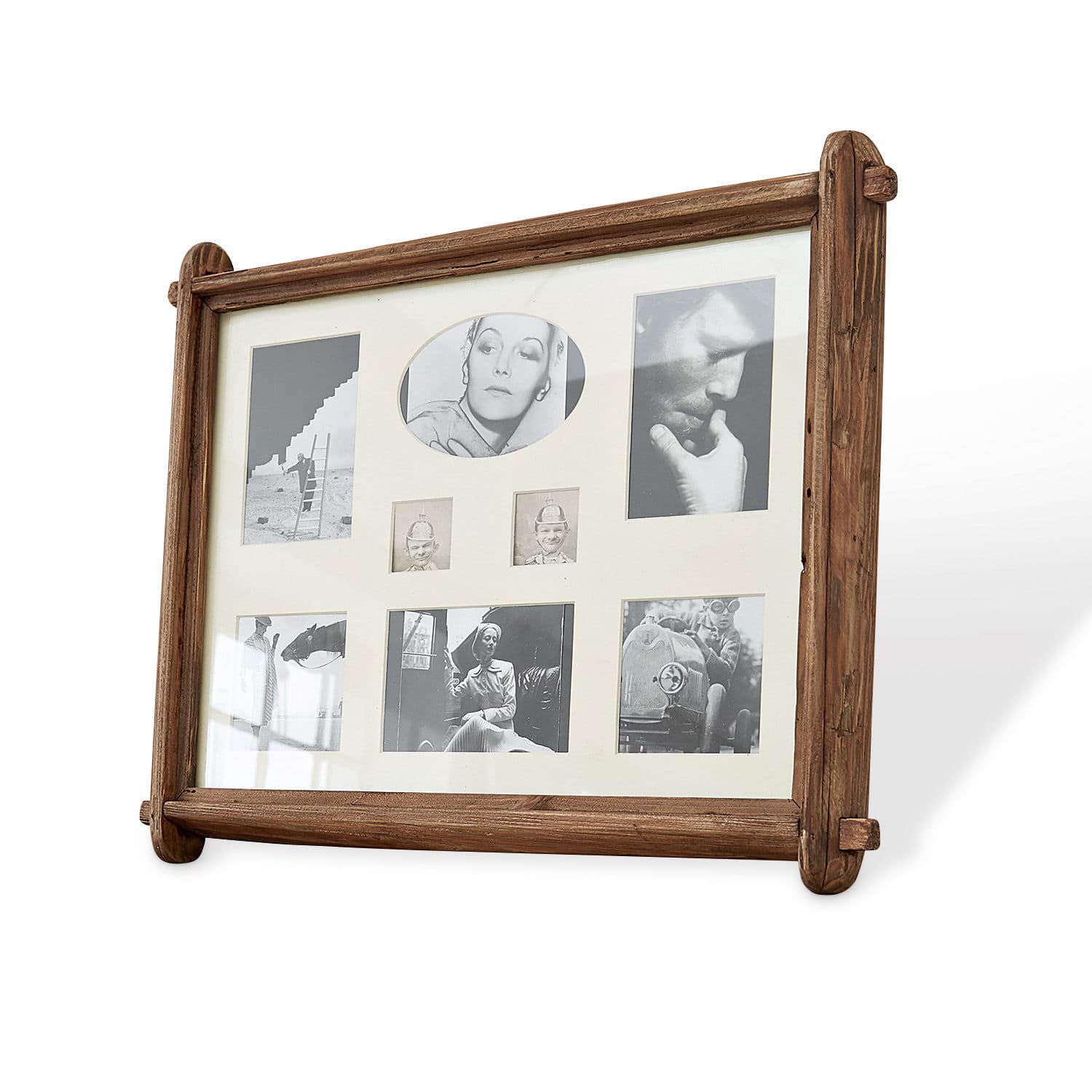 Cornice Laon Cornice rustica in legno marrone con più foto vintage in bianco e nero