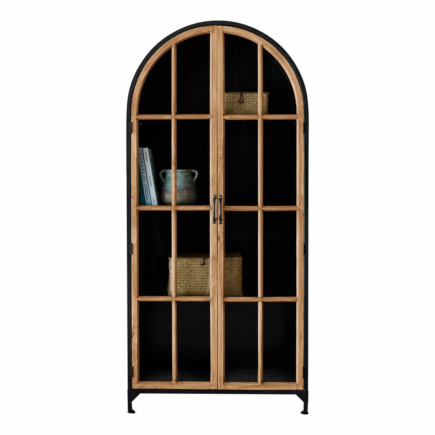 Mobile con ante in vetro Mardilly Vetrina in legno naturale e metallo nero con ante in vetro e ripiani per contenere oggetti decorativi