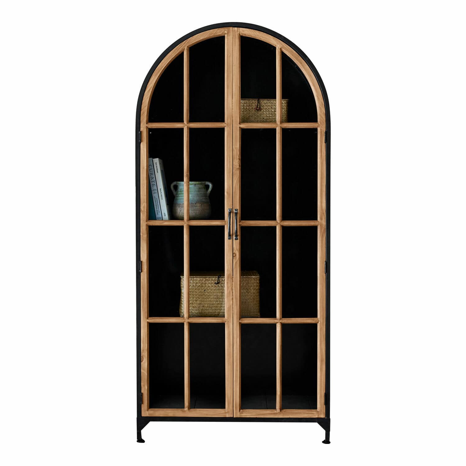 Mobile con ante in vetro Mardilly Vetrina in legno naturale e metallo nero con ante in vetro e ripiani per contenere oggetti decorativi