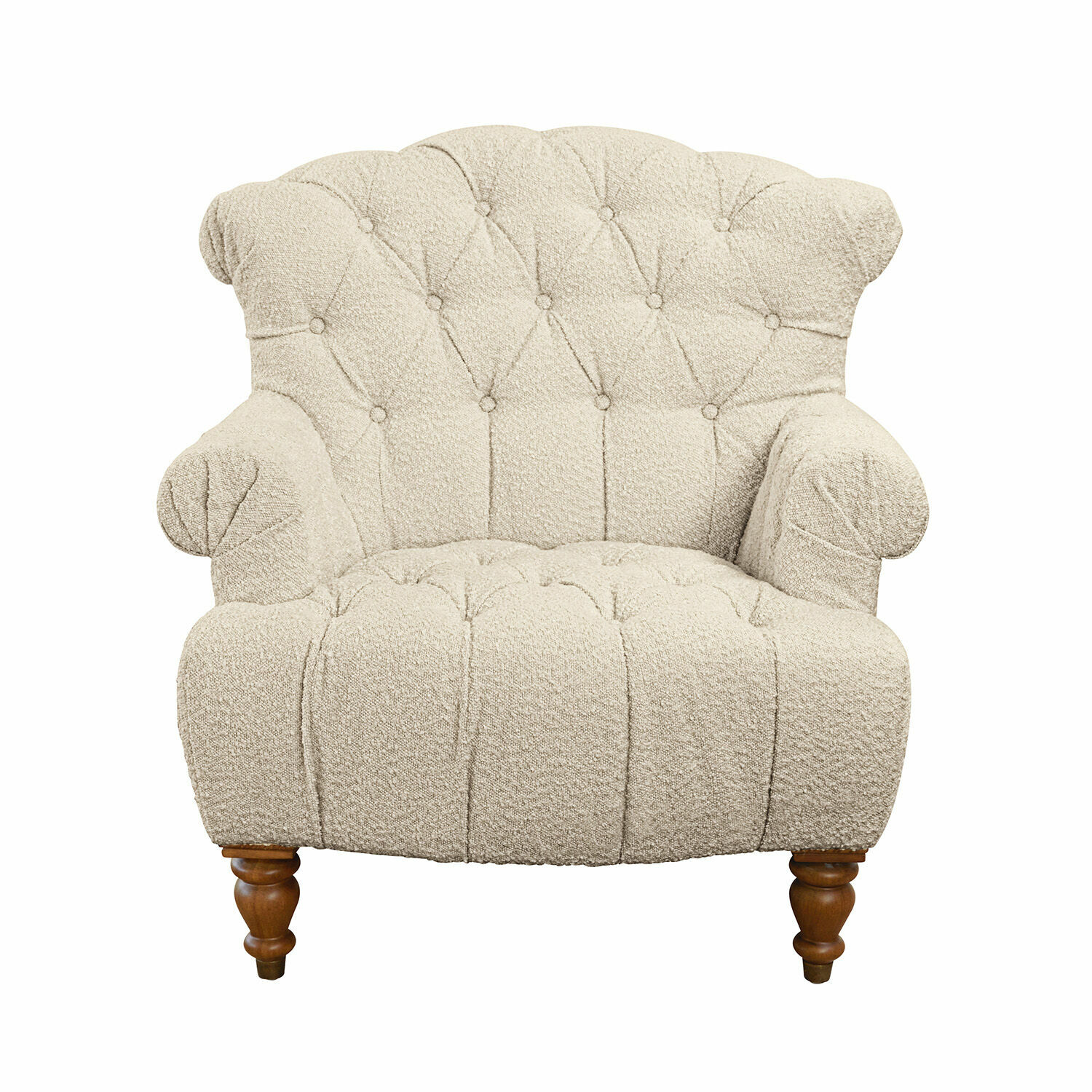 crema Poltrona Springfield crema in tessuto morbido con gambe in legno, comoda sedia per soggiorno
