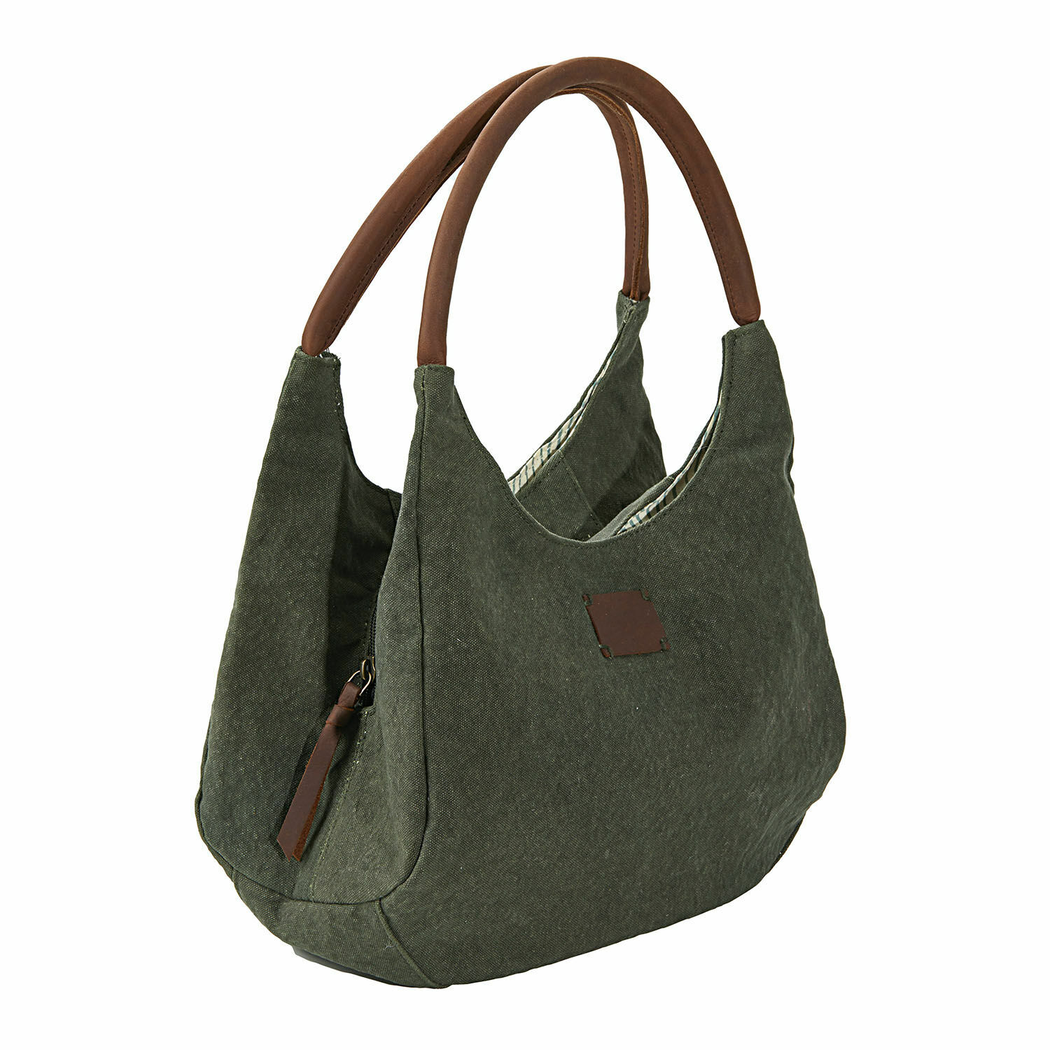 Borsa Lucie Borsa verde in tessuto con manici marroni in ecopelle, borsa pratica per uso quotidiano
