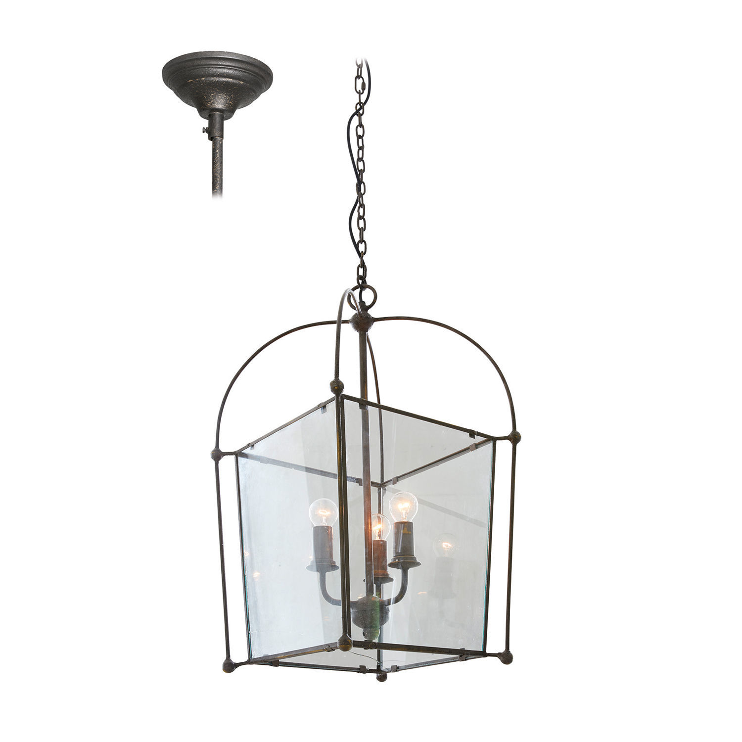 Lampadario Sèvres Lampada a sospensione in metallo e vetro stile vintage con struttura nera e paralume trasparente, illuminazione soggiorno