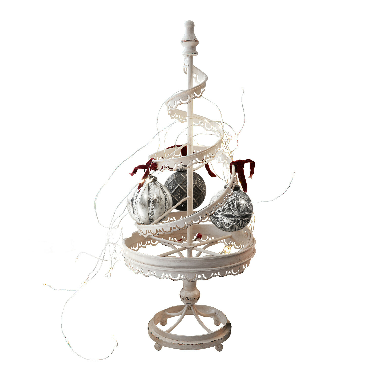 Albero decorativo Gerzat Supporto decorativo in metallo bianco con sfere decorate e luci LED per decorazioni natalizie interne