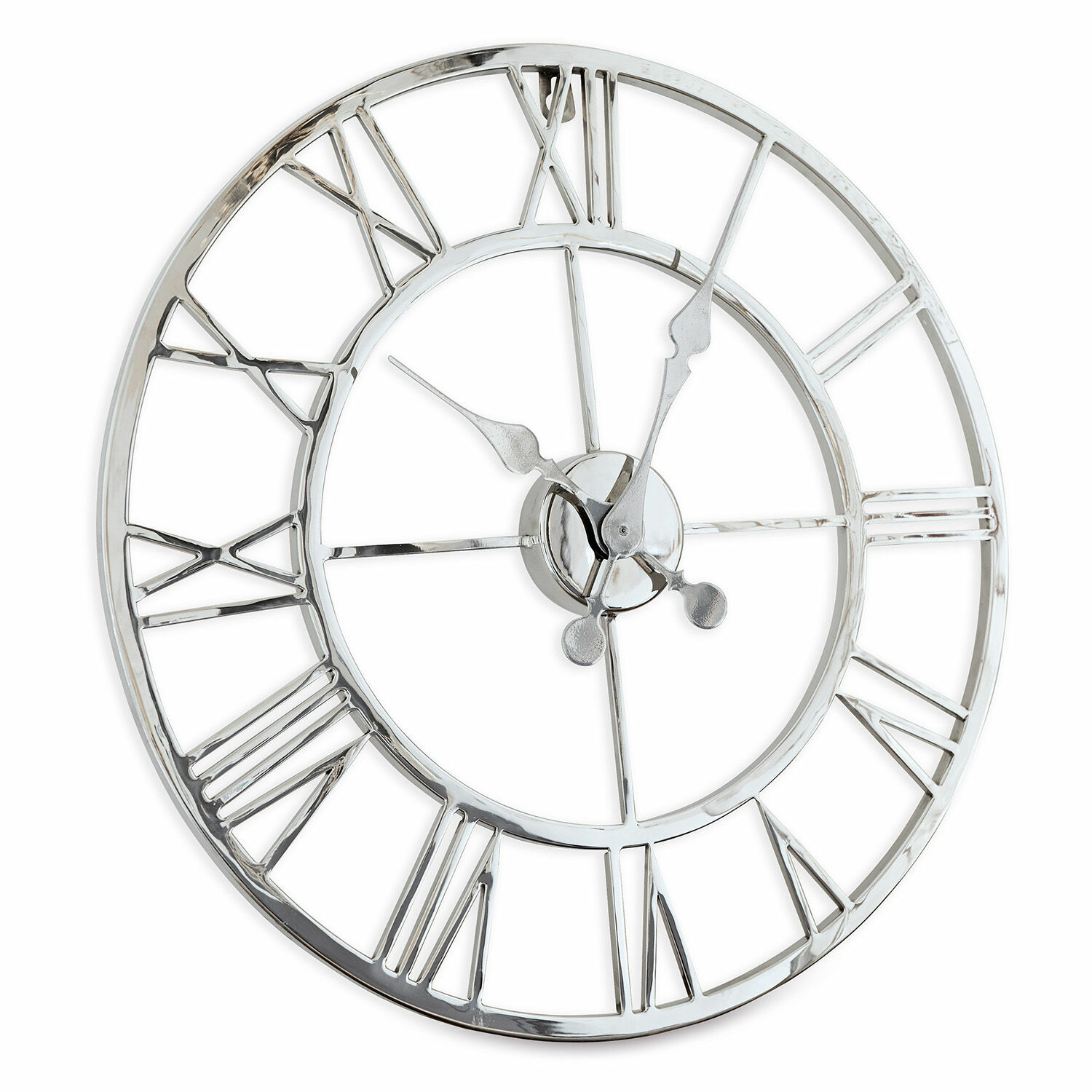 Orologio Houston Orologio da parete rotondo in metallo argento con numeri romani, decorazione elegante per interni