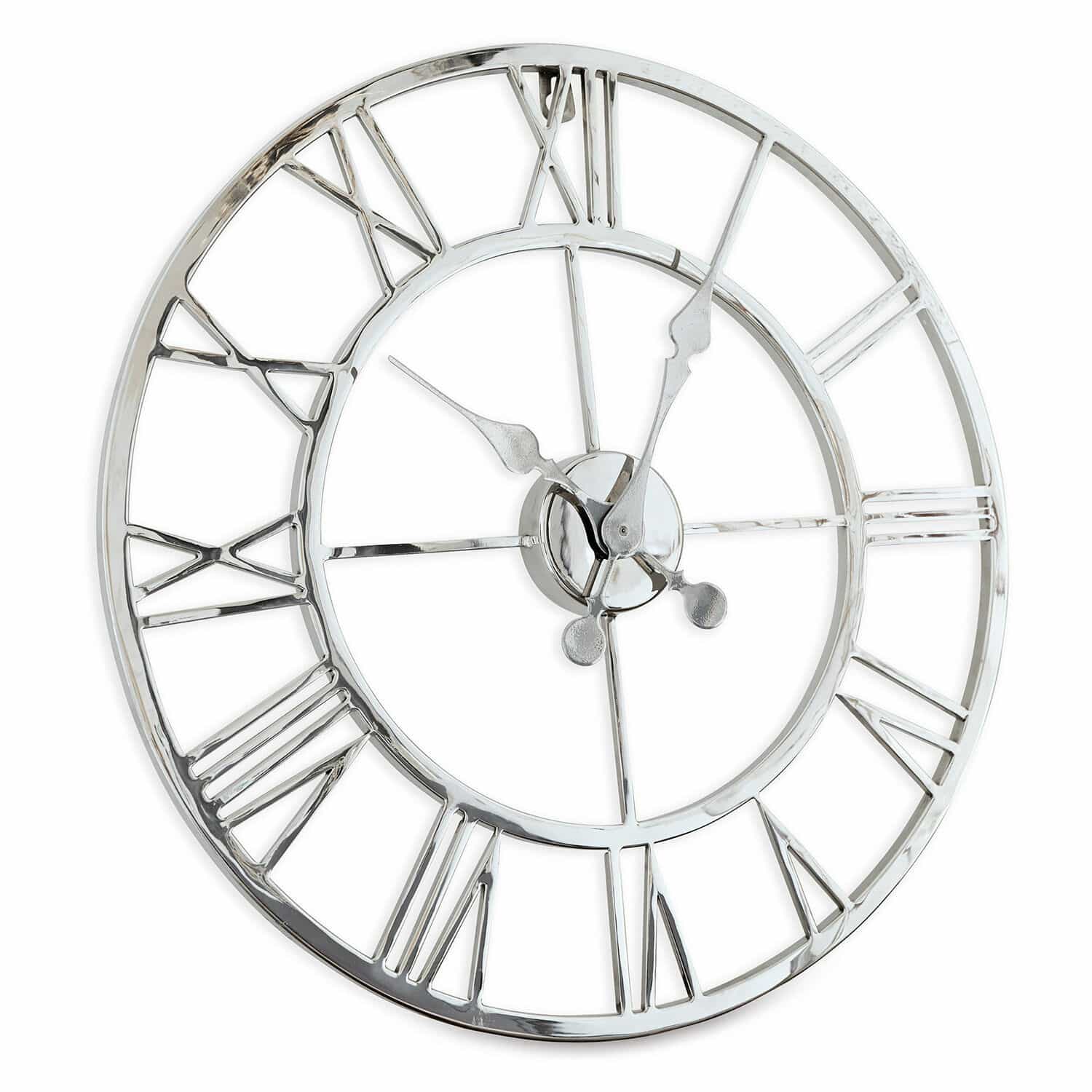 Orologio Houston Orologio da parete rotondo in metallo argento con numeri romani, decorazione elegante per interni