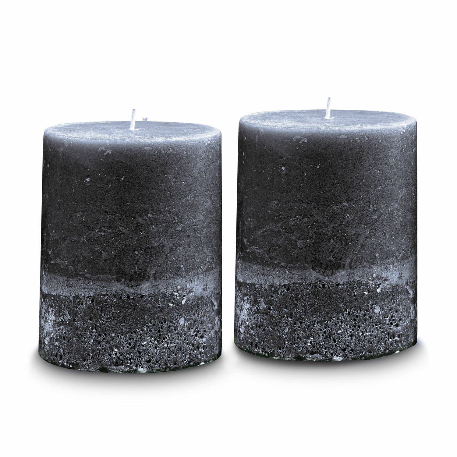 antracite Set di due candele Oviedo in cera antracite con texture rustica per decorazione d'interni