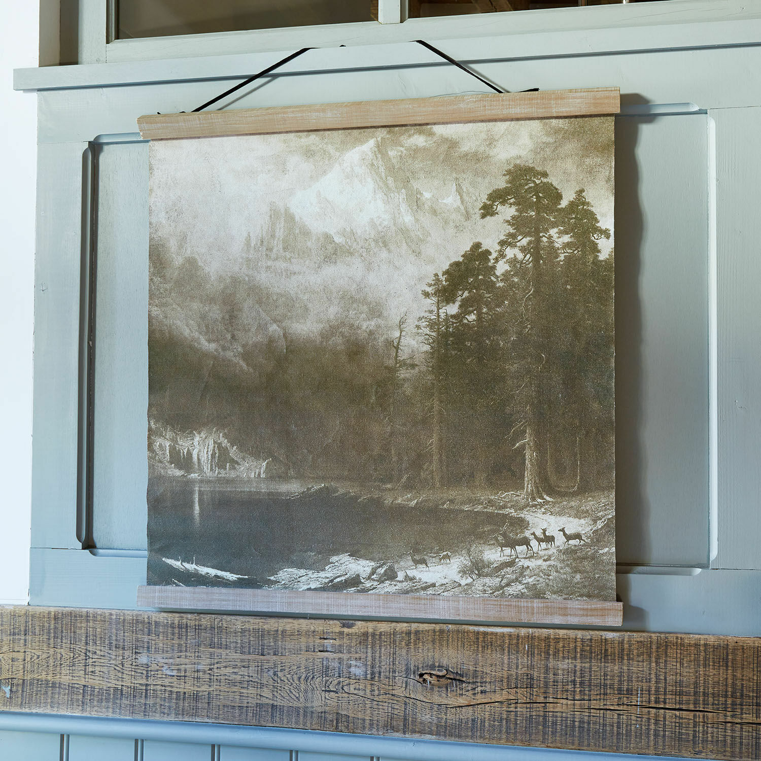 Quadro Belle Horizon Quadro decorativo su tela con paesaggio montano e foresta in tonalità marroni e beige per parete