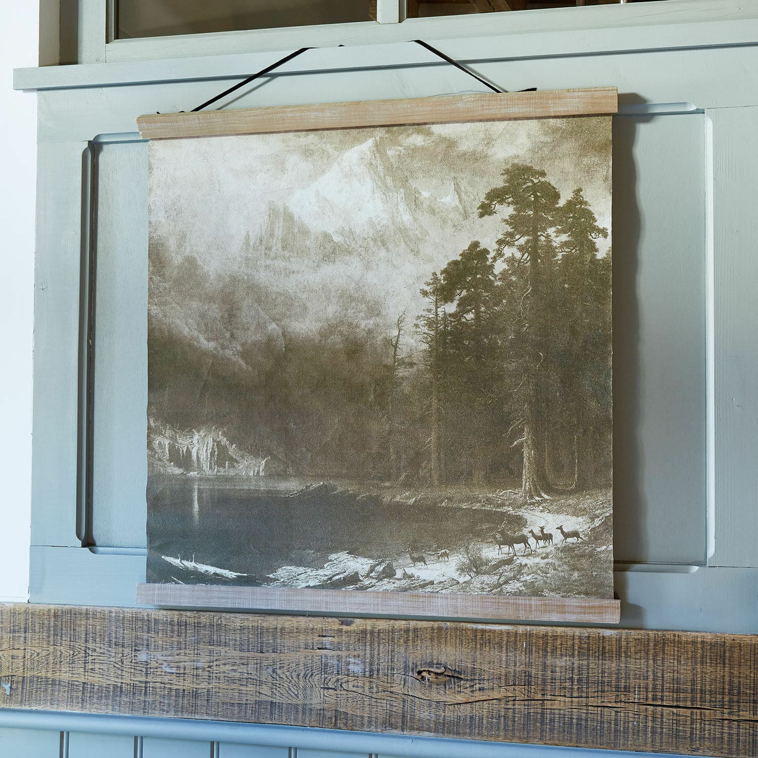 Quadro Belle Horizon Quadro decorativo su tela con paesaggio montano e foresta in tonalità marroni e beige per parete
