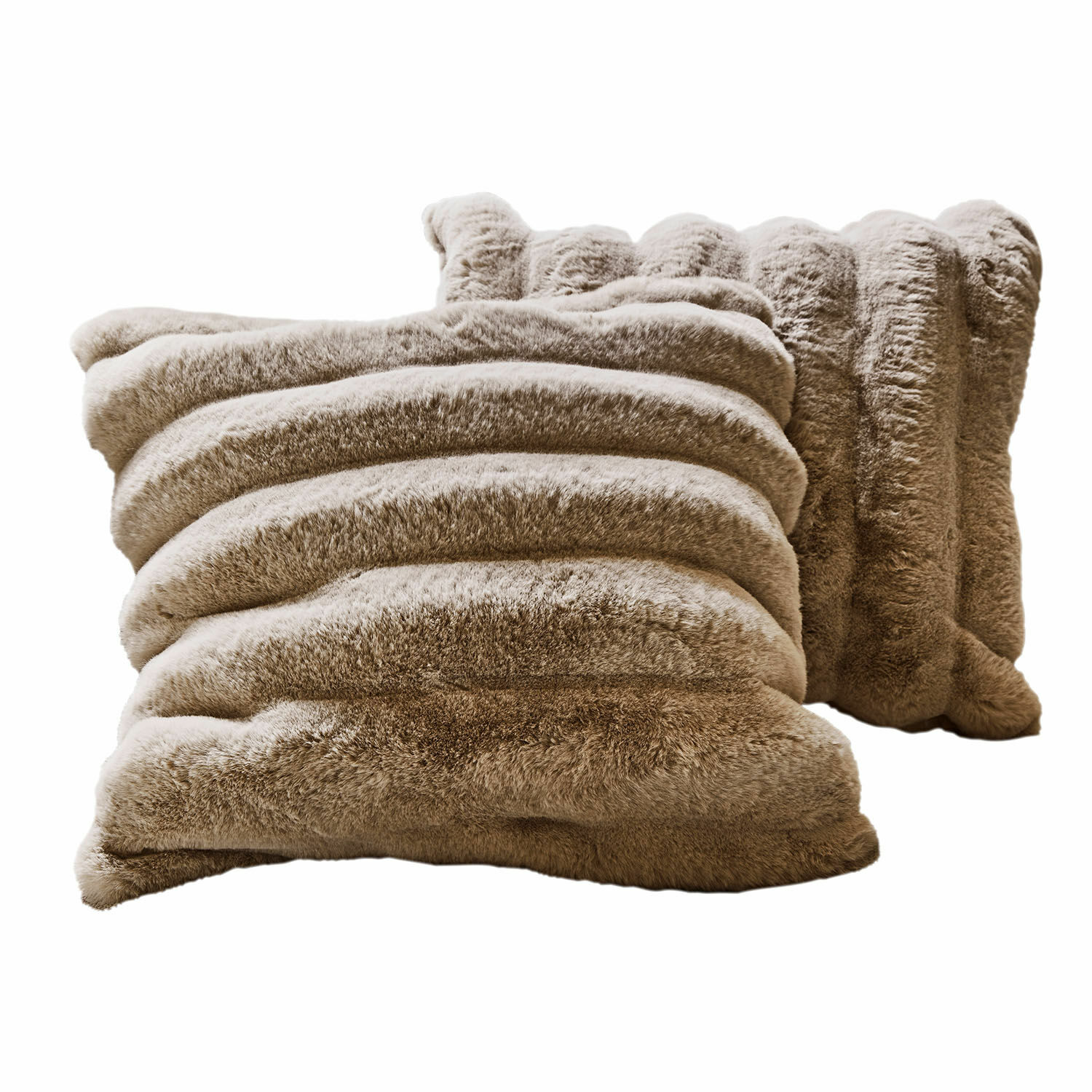 Coppia di copricuscini Caelira Cuscini decorativi beige in pelliccia sintetica morbida, perfetti per un ambiente accogliente