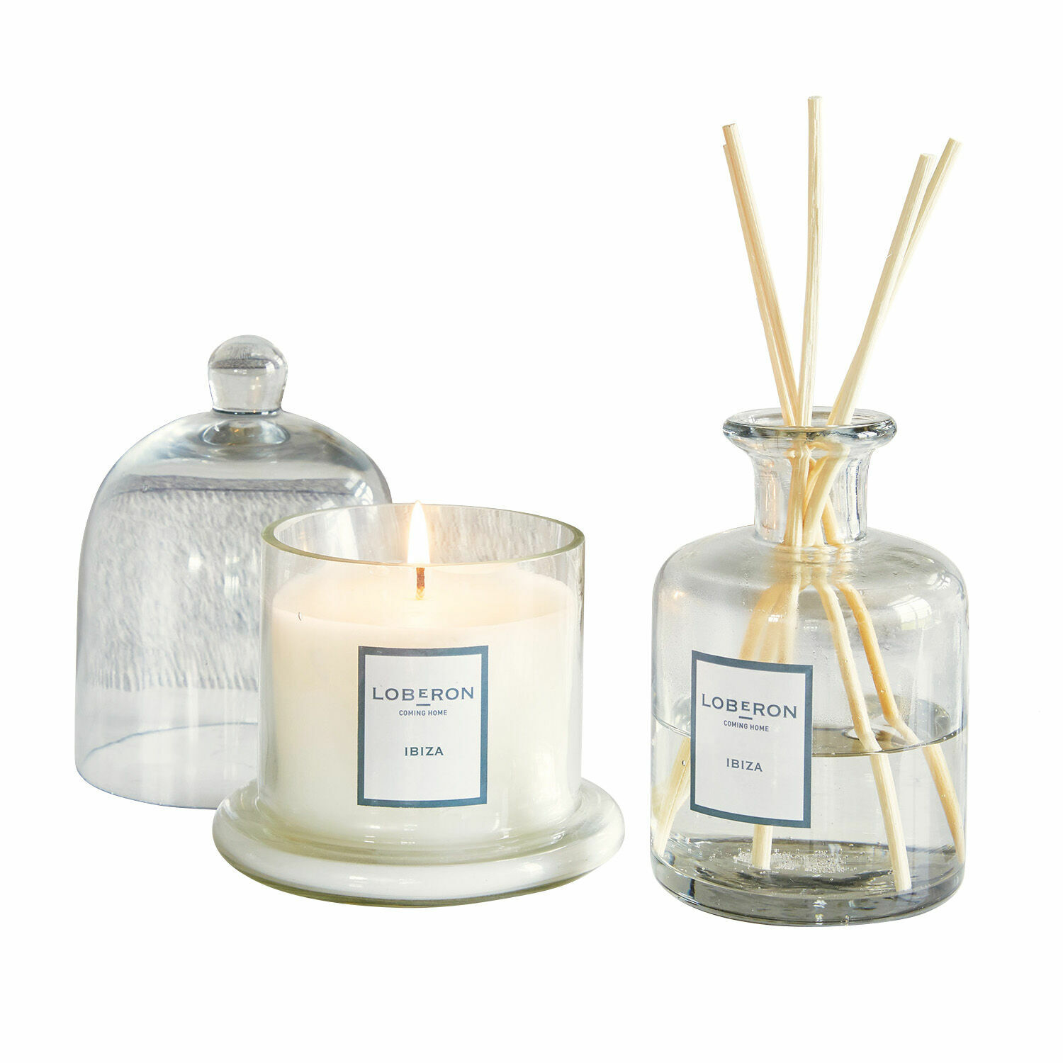 Set di profumatori per ambienti Vanis Set profumato Ibiza con candela bianca e diffusore in vetro trasparente per aromaterapia