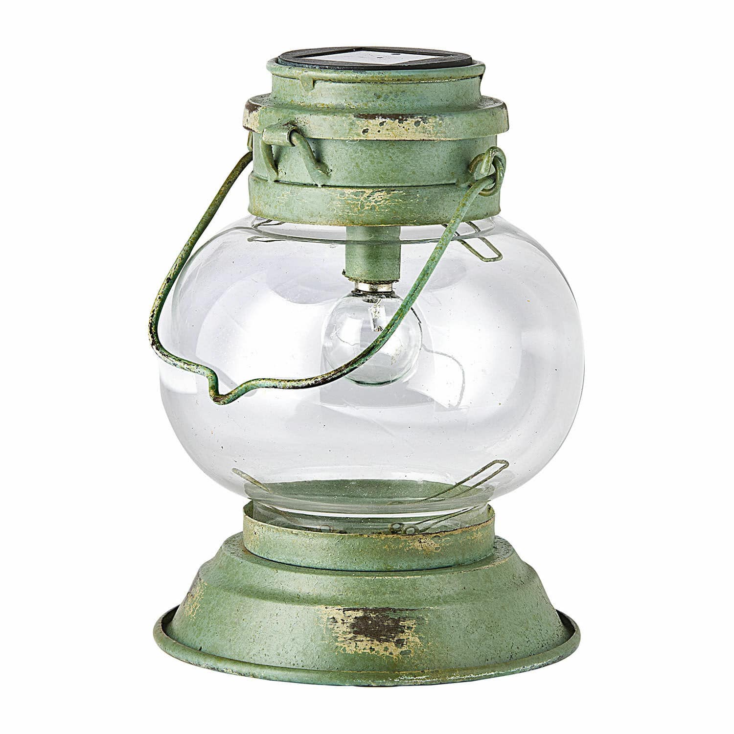 Lanterna solare Nivalea Lanterna in metallo verde con cupola in vetro trasparente e manico, stile vintage decorativo