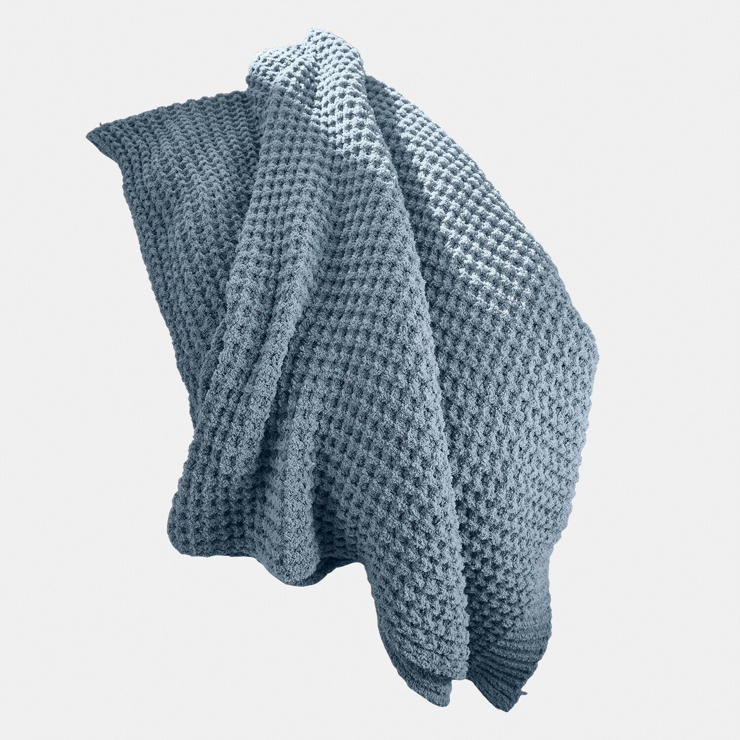 Coperta Ysilda Coperta blu in cotone con trama a nido d'ape, morbida e perfetta per ambienti accoglienti