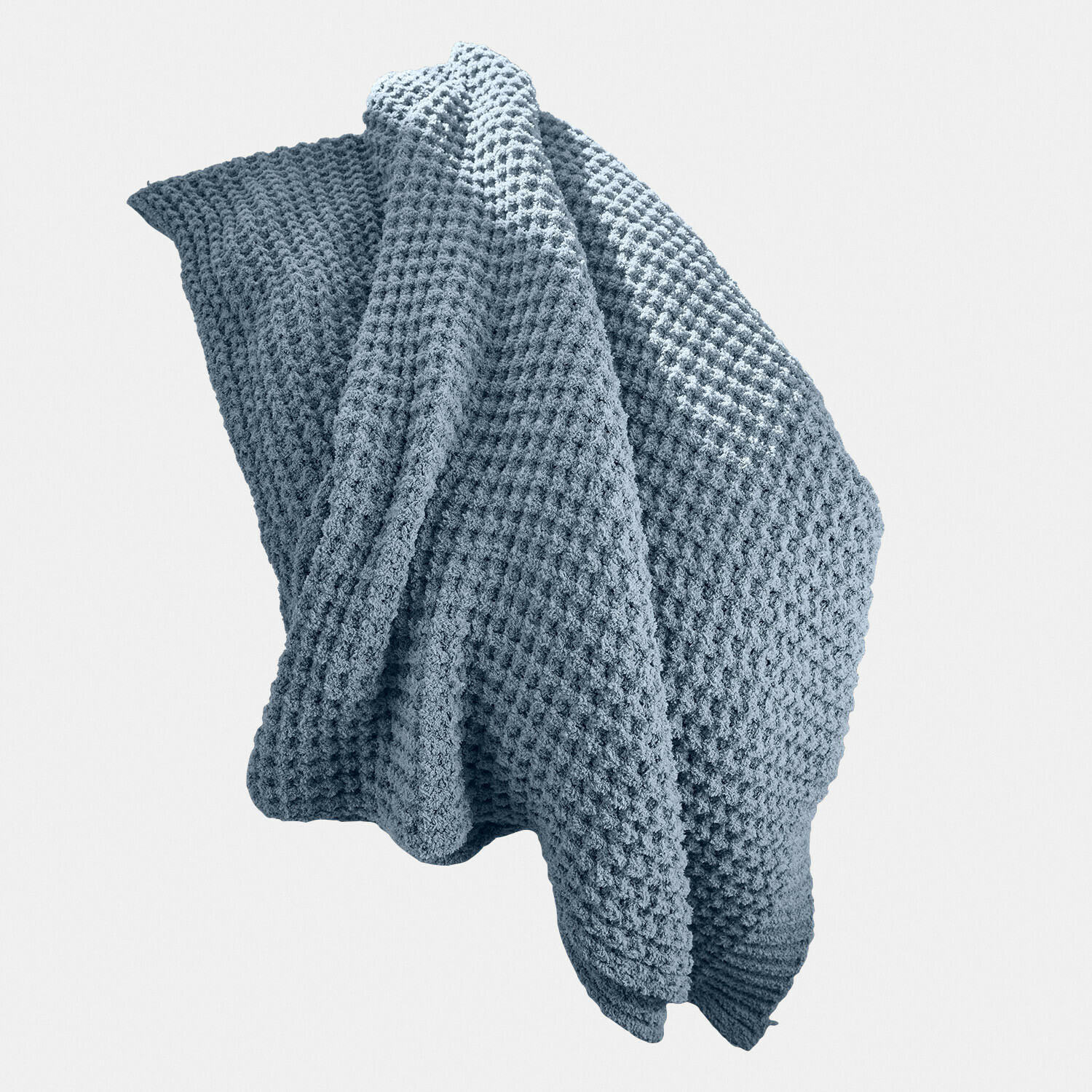 Coperta Ysilda Coperta blu in cotone con trama a nido d'ape, morbida e perfetta per ambienti accoglienti