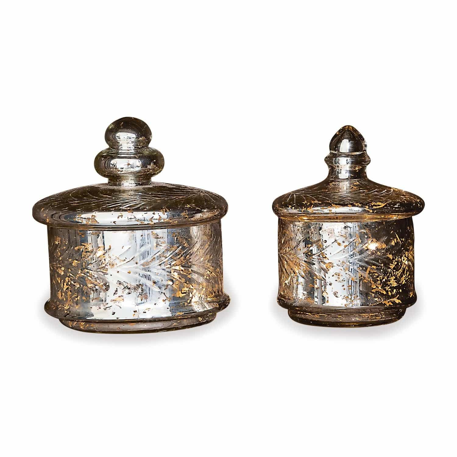 Coppia di contenitori di vetro Elexa Set di due barattoli in vetro con coperchi, decorazioni argento-oro, decorazione per interni