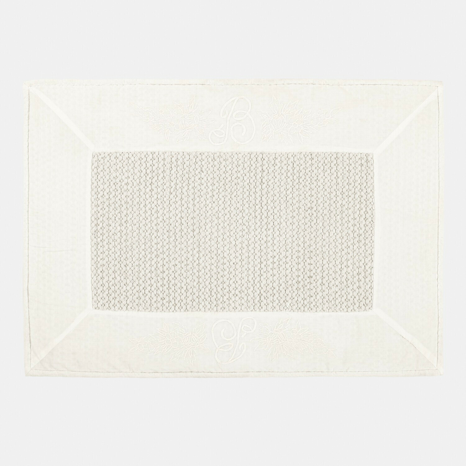 Scendibagno Padrig Tovaglietta beige in cotone con motivo ricamato e centro lavorato a maglia, decorazione tavola