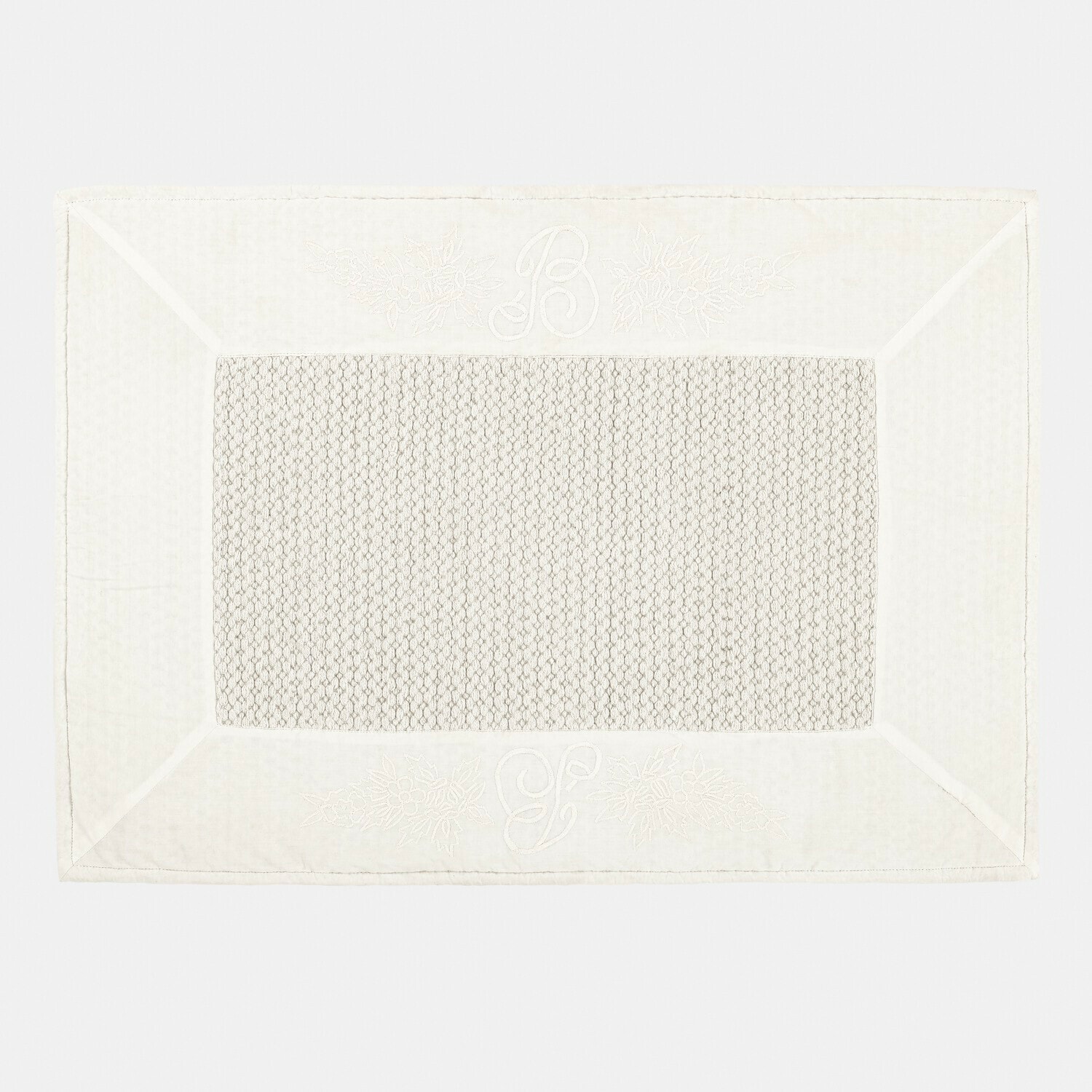 Scendibagno Padrig Tovaglietta beige in cotone con motivo ricamato e centro lavorato a maglia, decorazione tavola