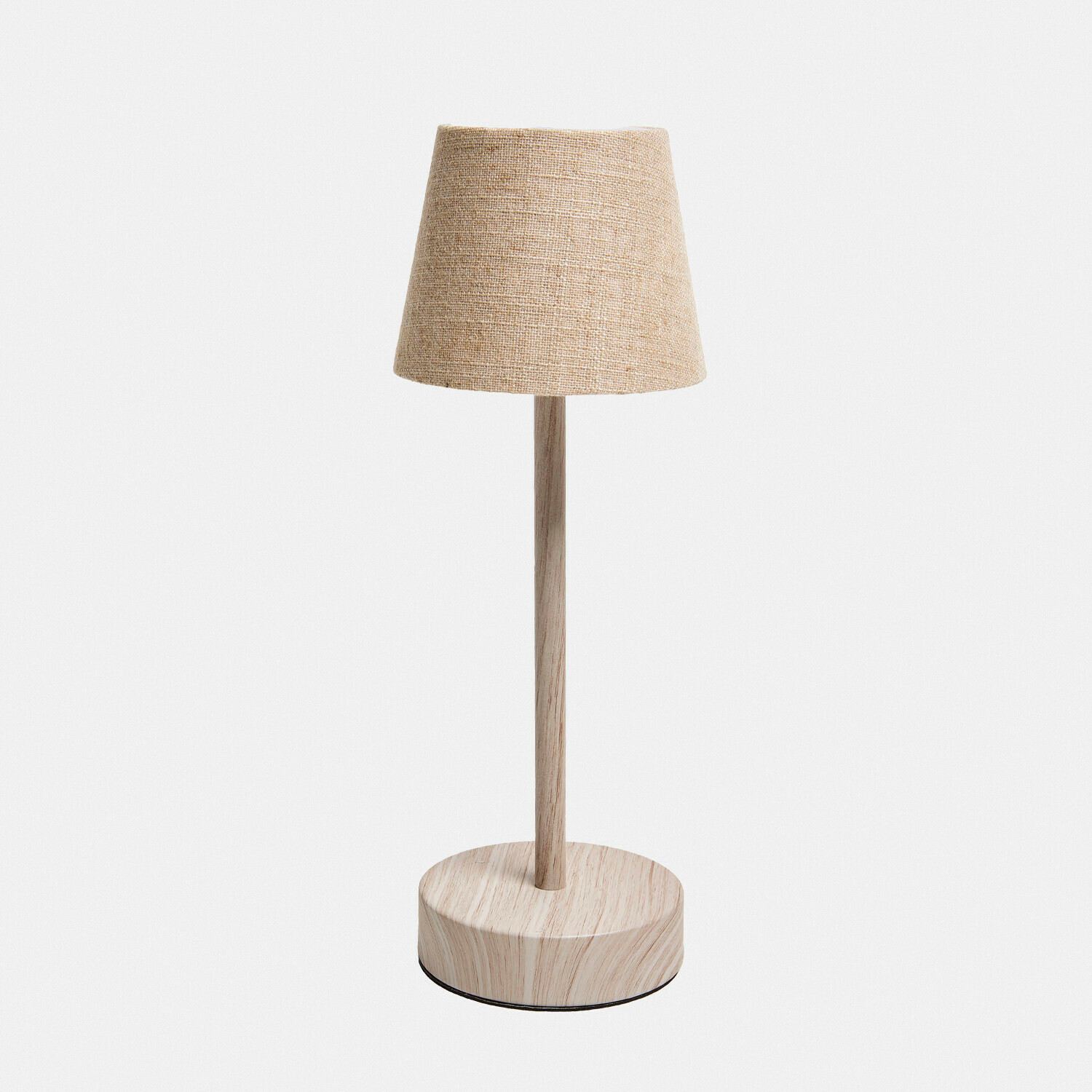 Lampada da tavolo ricaricabile Sylvainie Lampada da tavolo con base in legno e paralume beige in tessuto, design minimalista