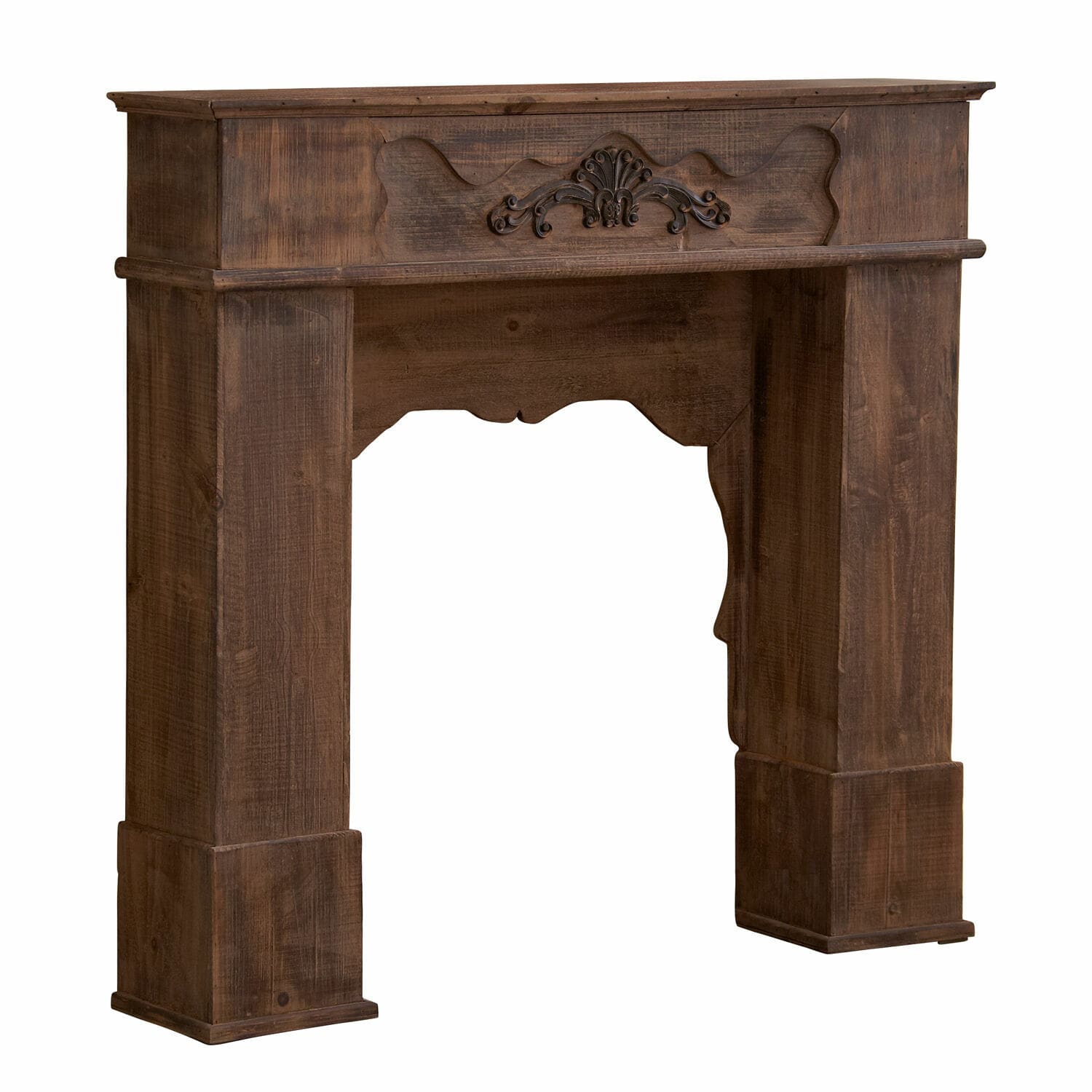 Consolle caminetto Margaux Cornice per camino rustica in legno marrone scuro con intaglio decorativo stile vintage