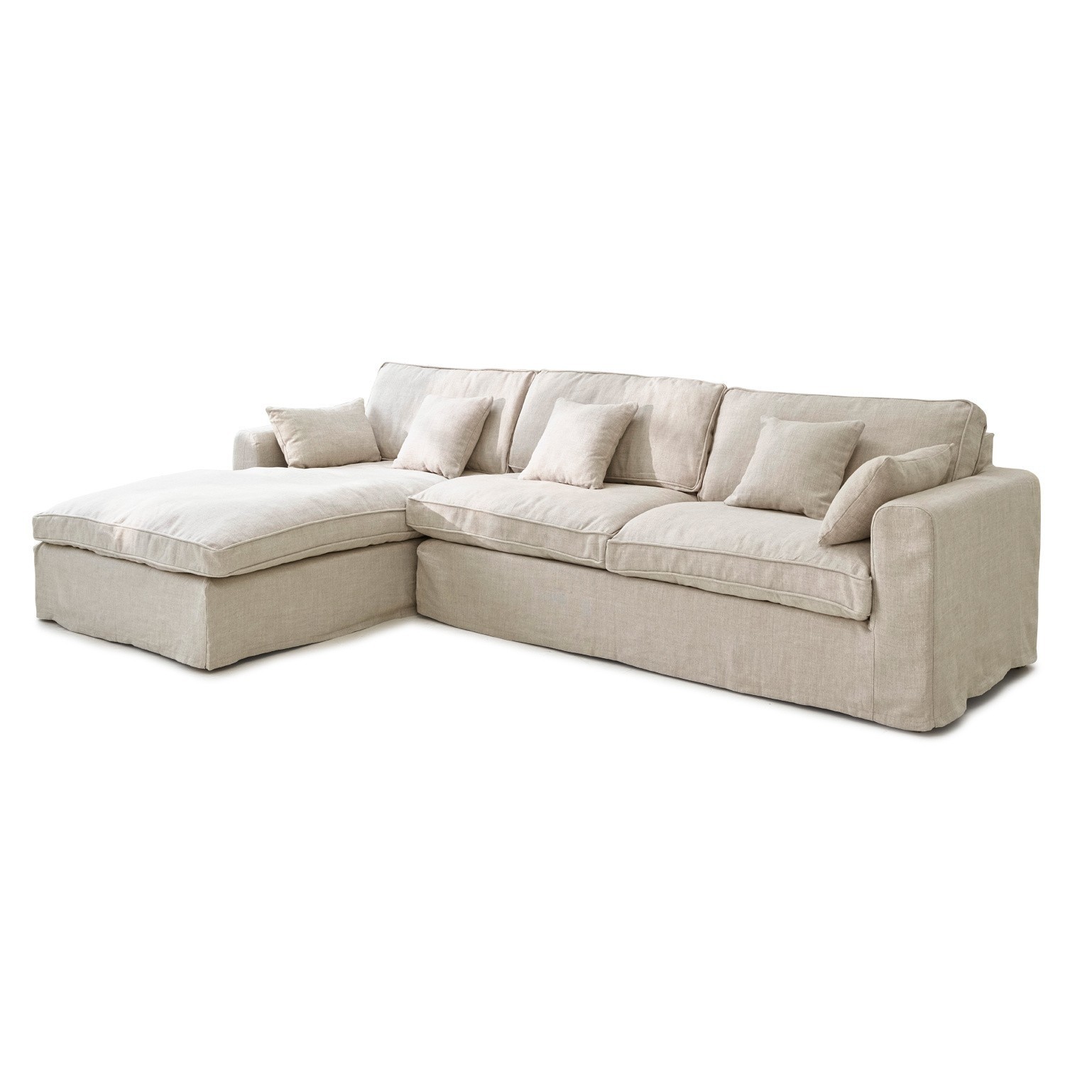 Divano Seaford Divano angolare beige in tessuto con cuscini morbidi, comodo per soggiorno e relax