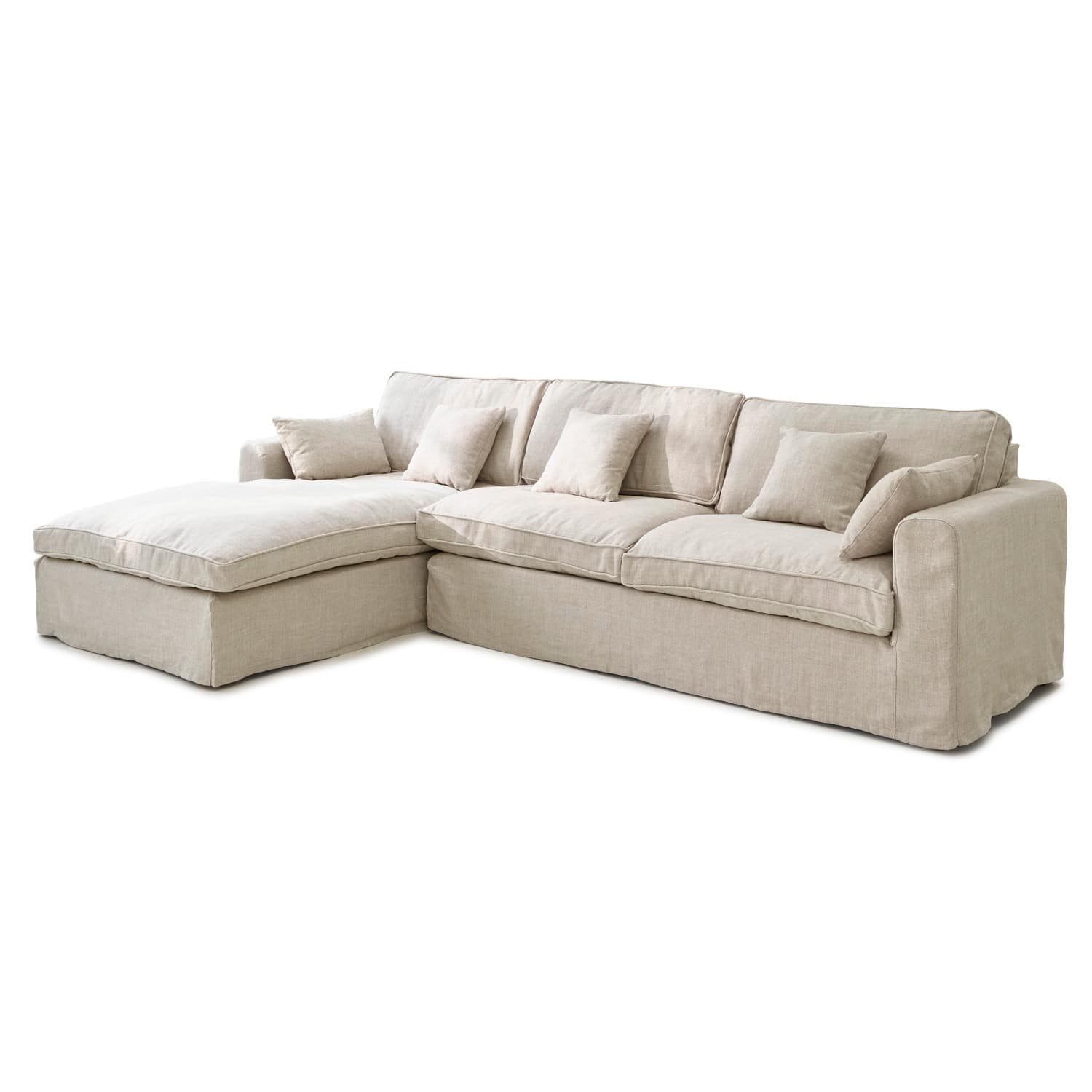 Divano Seaford Divano angolare beige in tessuto con cuscini morbidi, comodo per soggiorno e relax