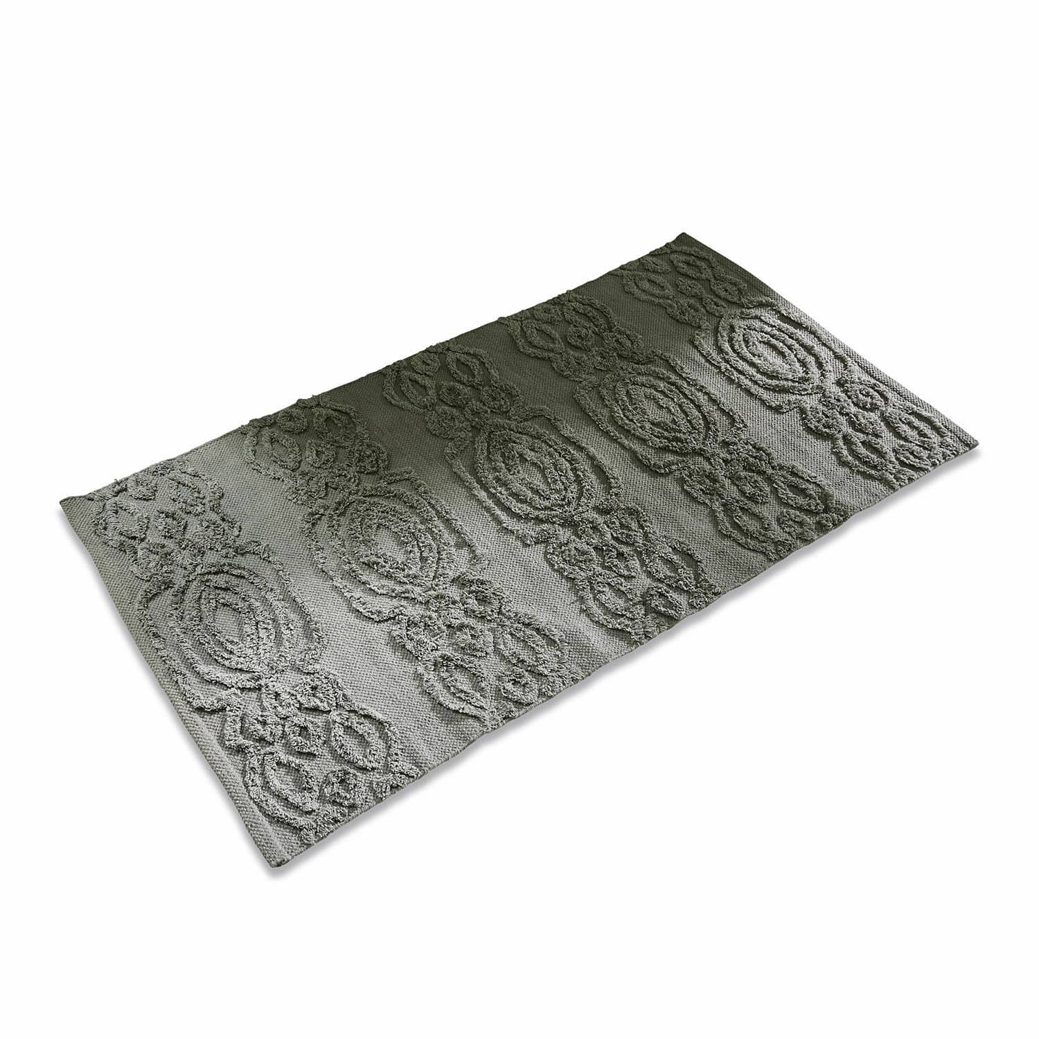 Scendibagno Talafar Tappeto in cotone grigio con motivo decorativo, ideale per decorazioni d'interni e pavimenti