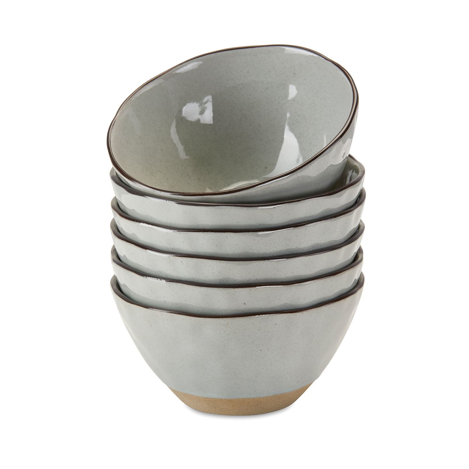 Set di 6 scodelle Biarré Set di cinque ciotole in ceramica grigia con bordo marrone e base naturale per la tavola