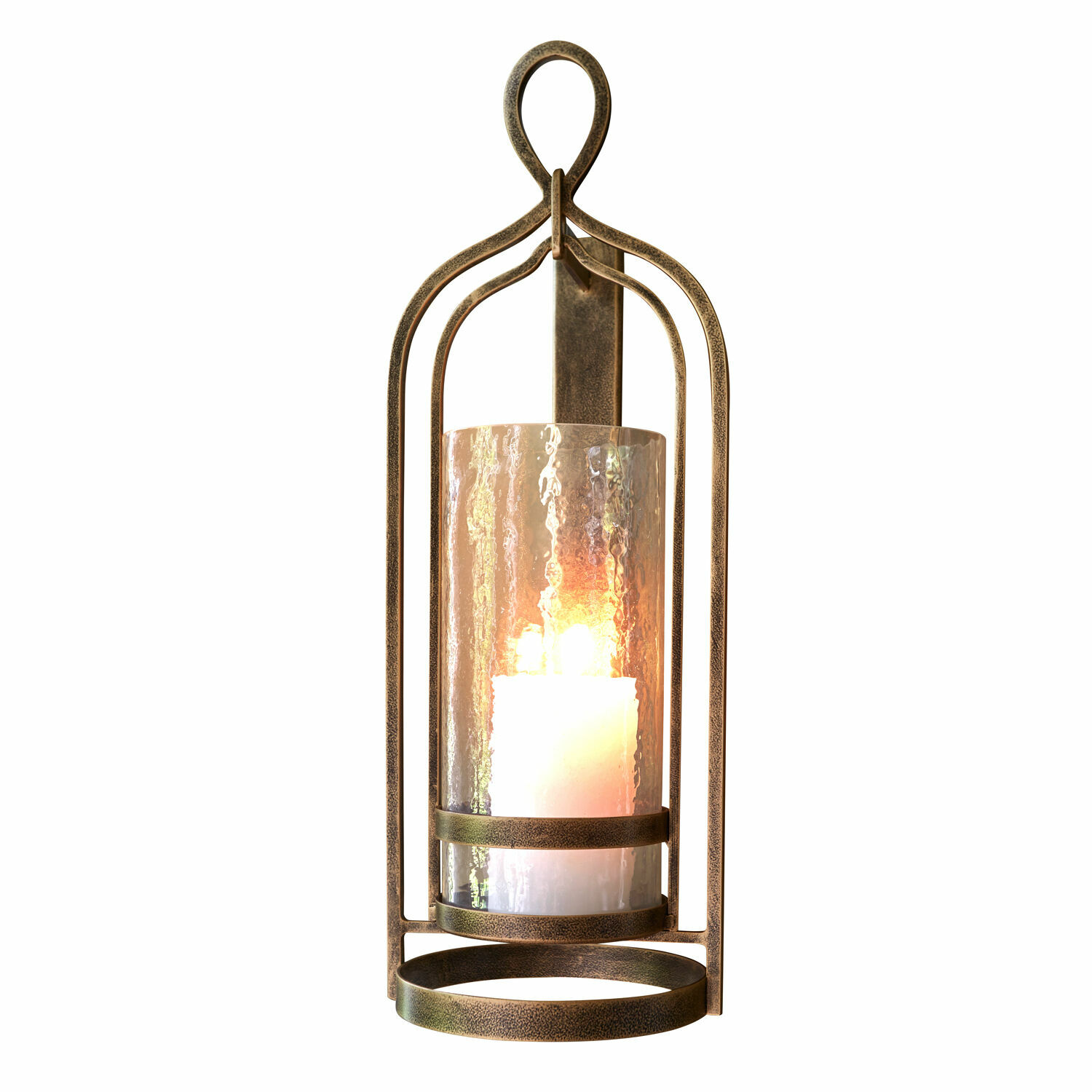 Portacandela da parete Biserre Lanterna da parete in metallo color ottone con vetro trasparente e candela LED per decorazione interna
