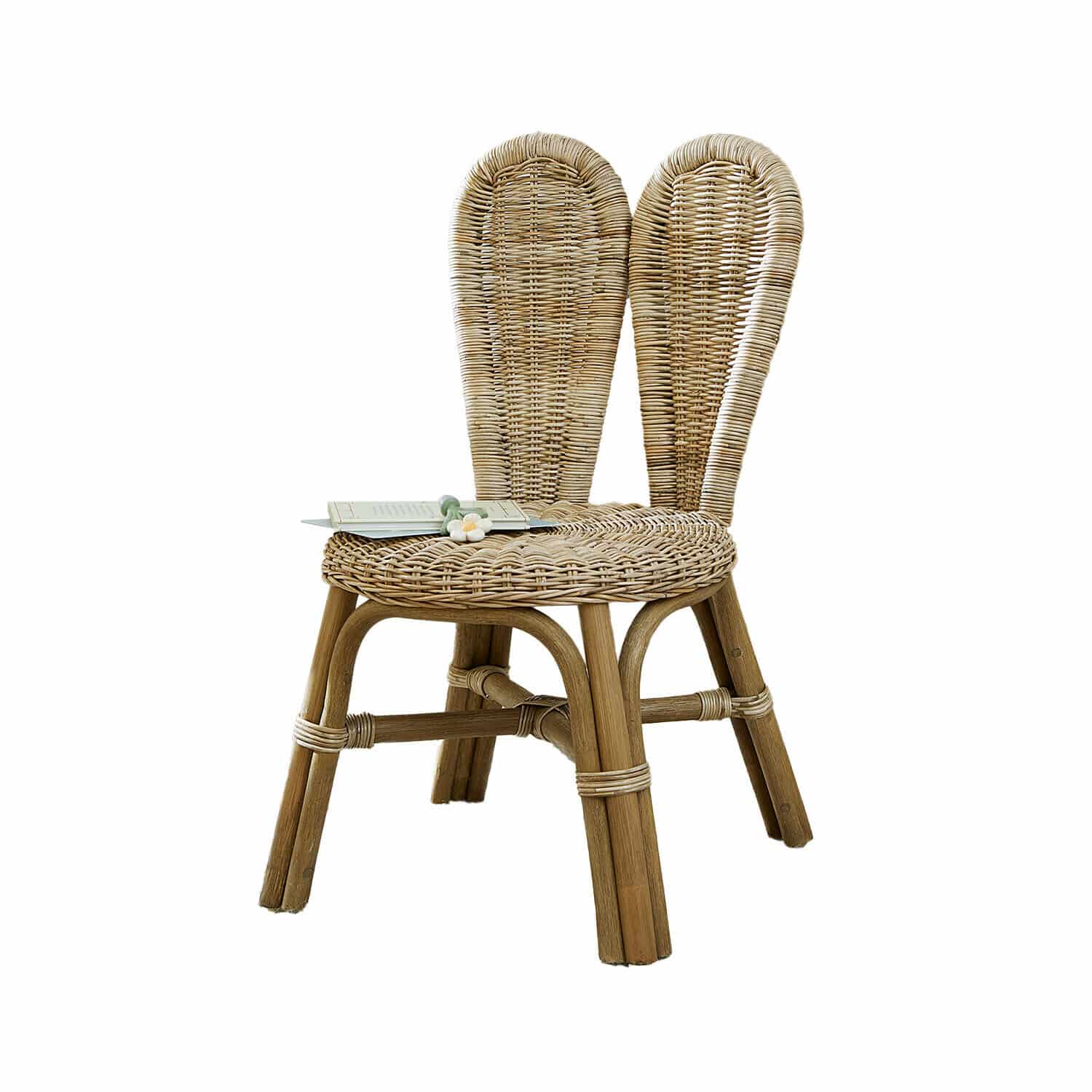 seggiolone Papillonette Sedia in rattan colore naturale con doppio schienale e struttura in legno, mobile decorativo