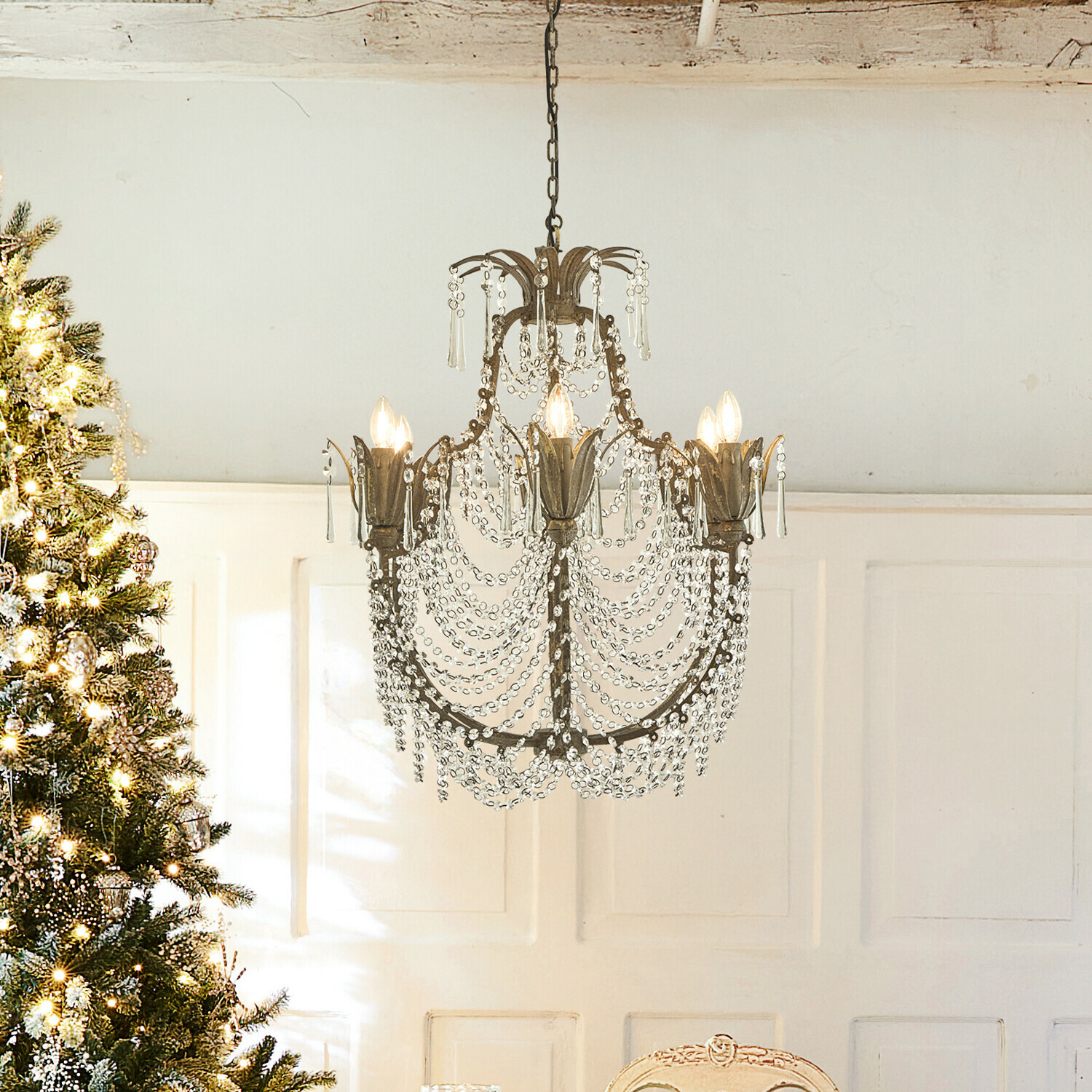 Lampadario Caldrith Lampadario classico in metallo e cristalli stile vintage, illuminazione decorativa per soggiorno e sala da pranzo